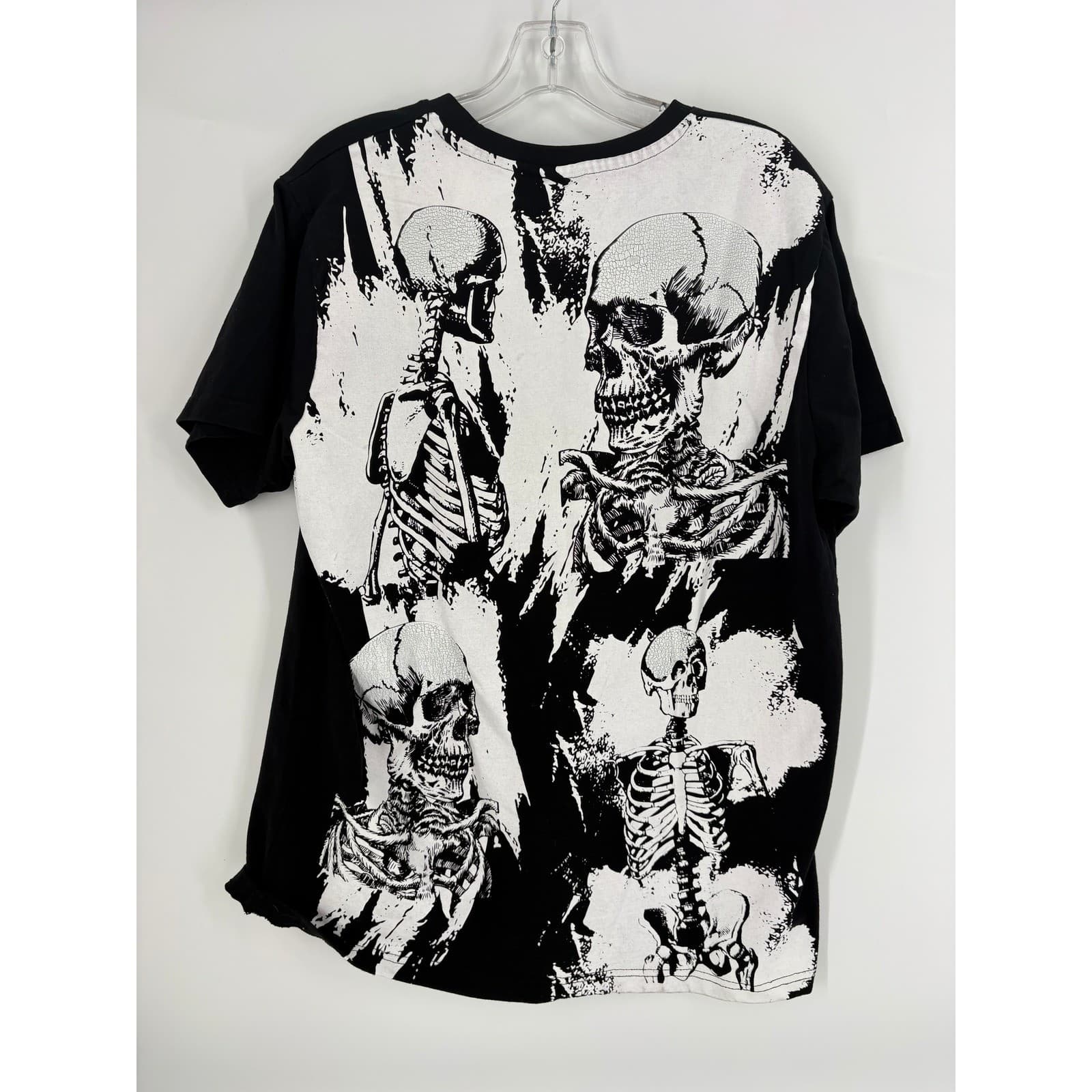 REBEL VENGEANCE Men's Black all Over Skeleton Graphic T-Shirt Size XL - Thumbnail 2