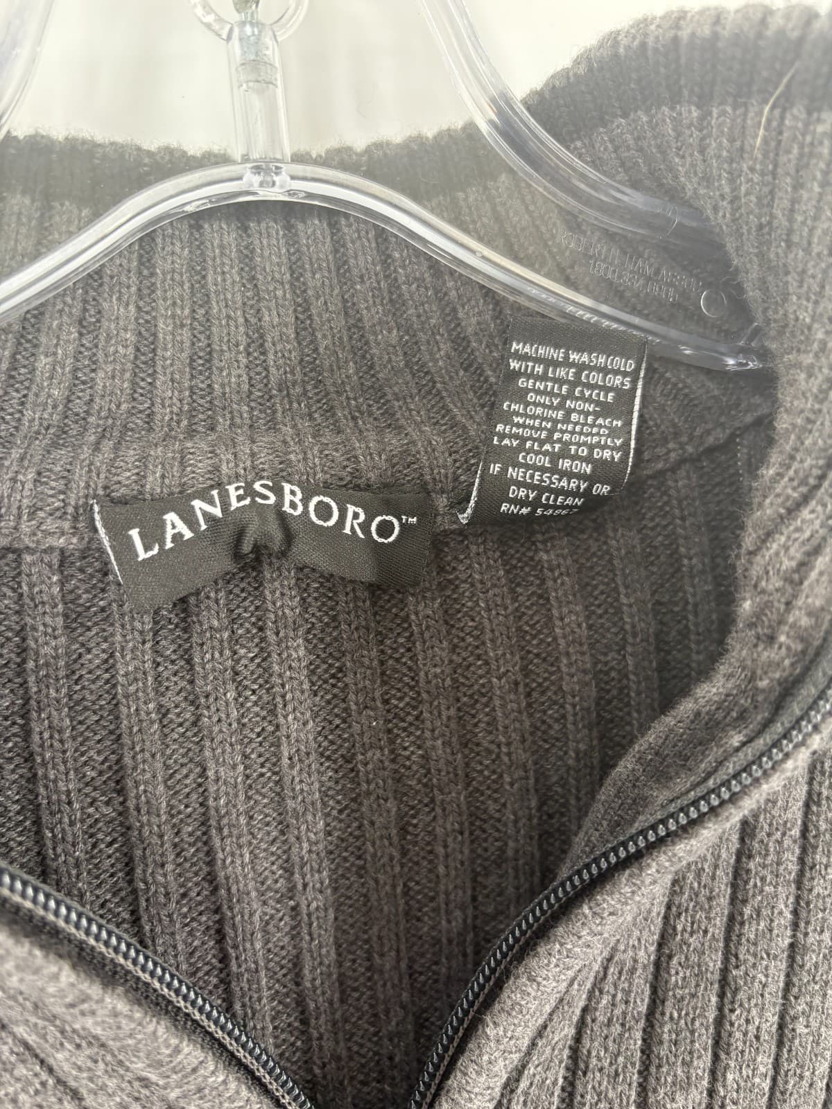Lanesboro Men’s Half Zip Ribbed Sweater Gray 100% Cotton Size M - Thumbnail 3
