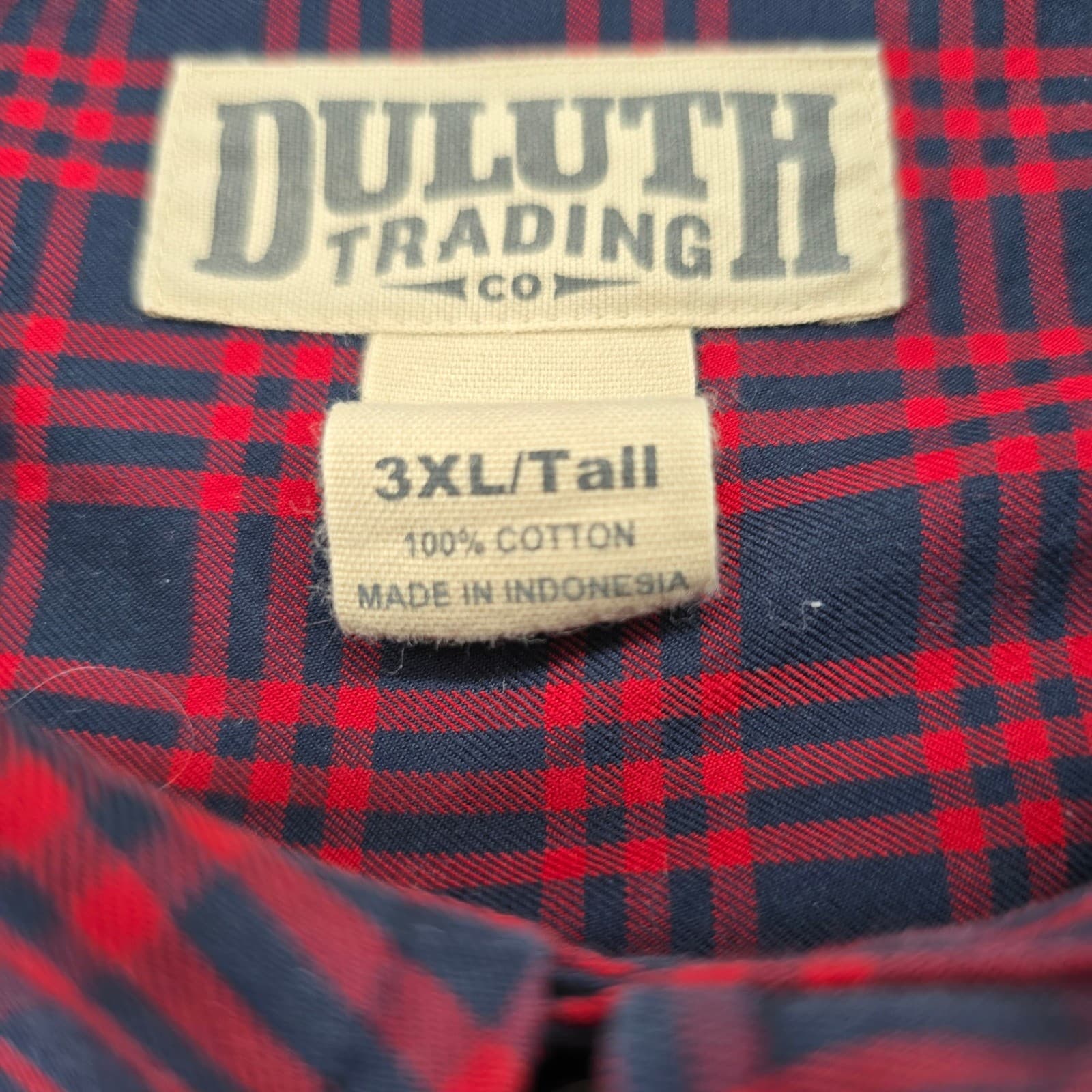 Duluth Trading Co Button Down Mens 3XL Tall Shirt Red Plaid Cotton Long Sleeve - Thumbnail 3