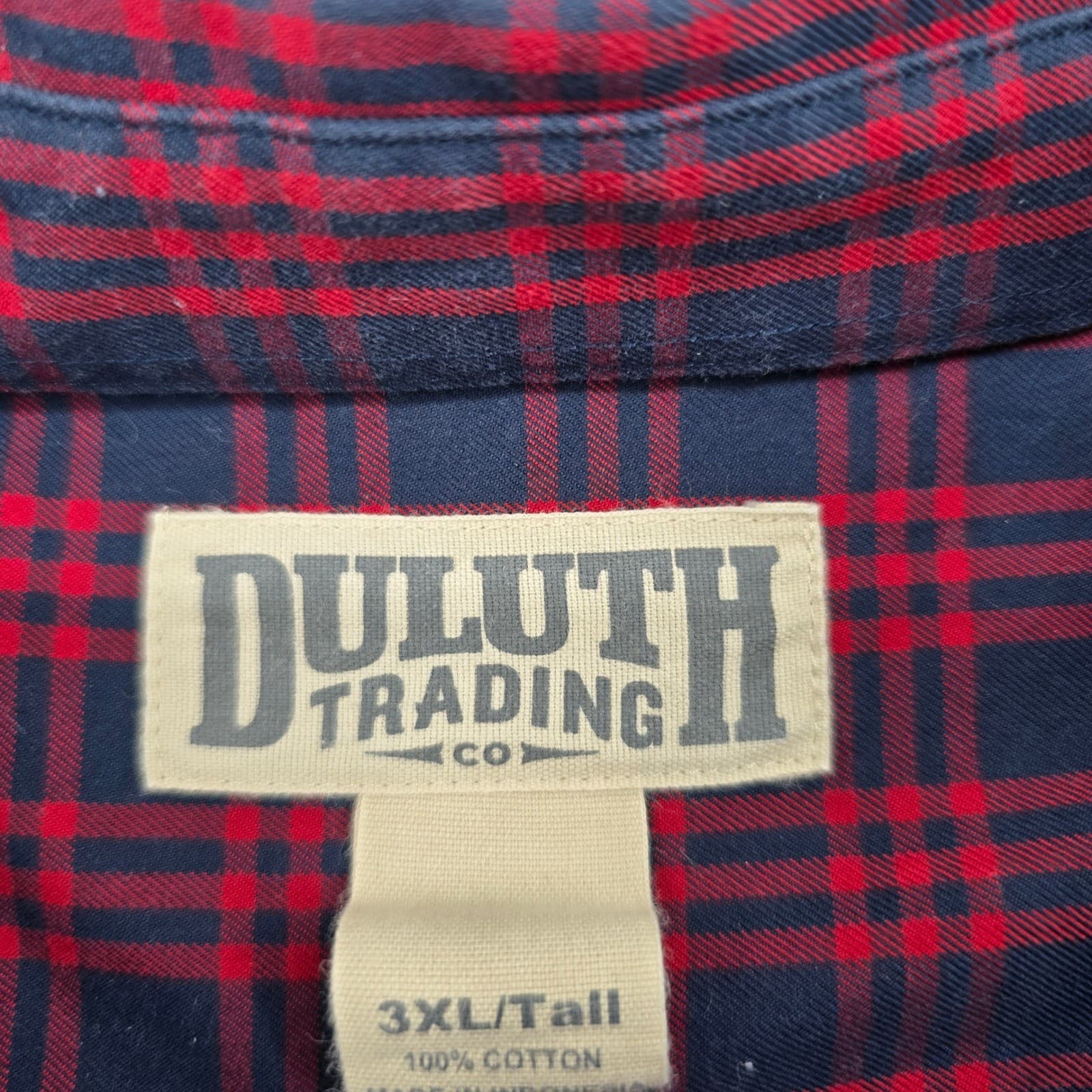 Duluth Trading Co Button Down Mens 3XL Tall Shirt Red Plaid Cotton Long Sleeve - Thumbnail 2