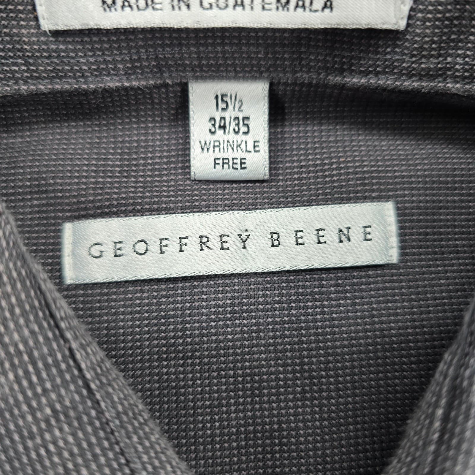 Geoffrey Beene Dress Shirt Mens 15.5 34/35 Button Down Gray Wrinkle Free - Thumbnail 2