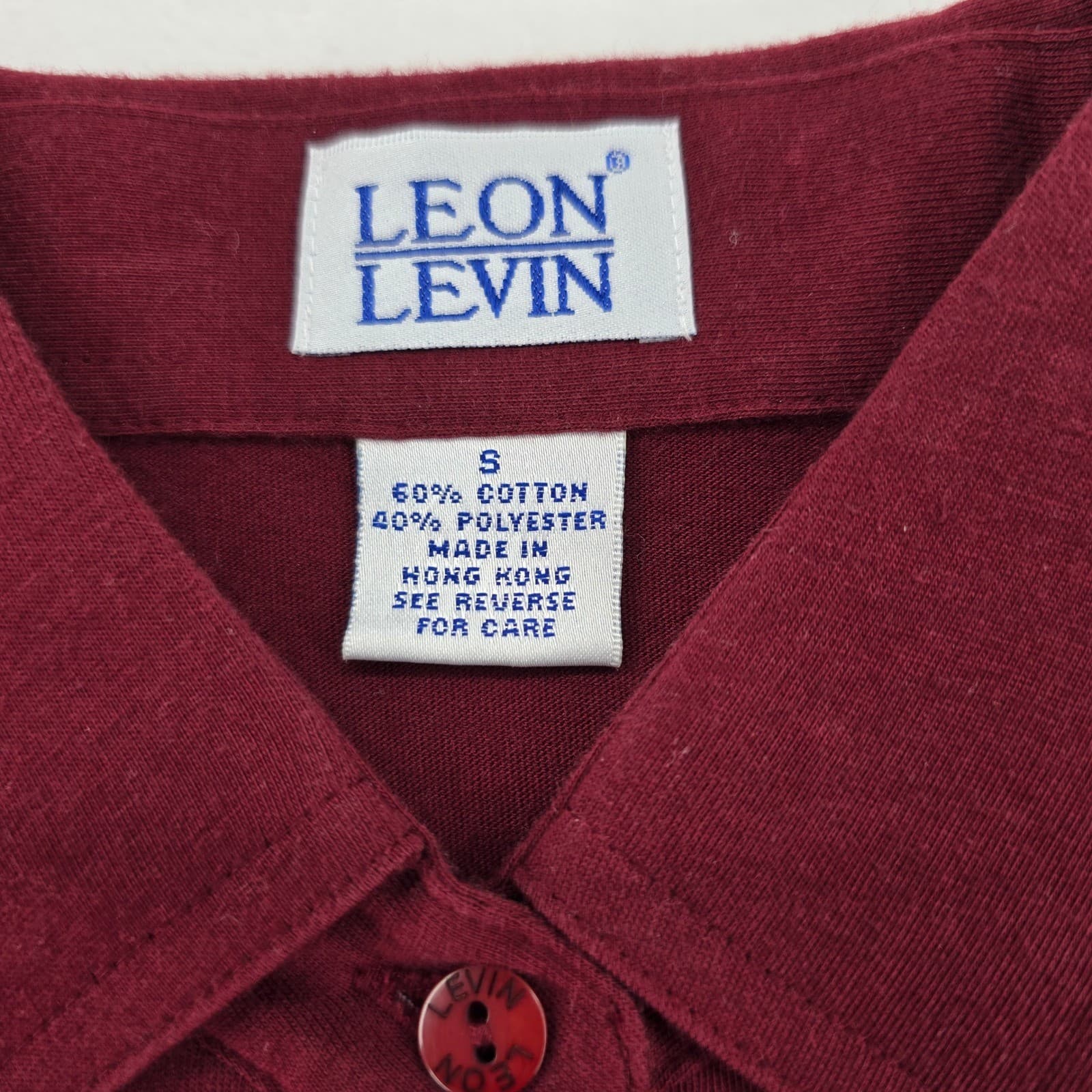 Leon Levin Polo Shirt Womens S Long Sleeve Burgundy Maroon Cotton Blend Preppy - Thumbnail 2