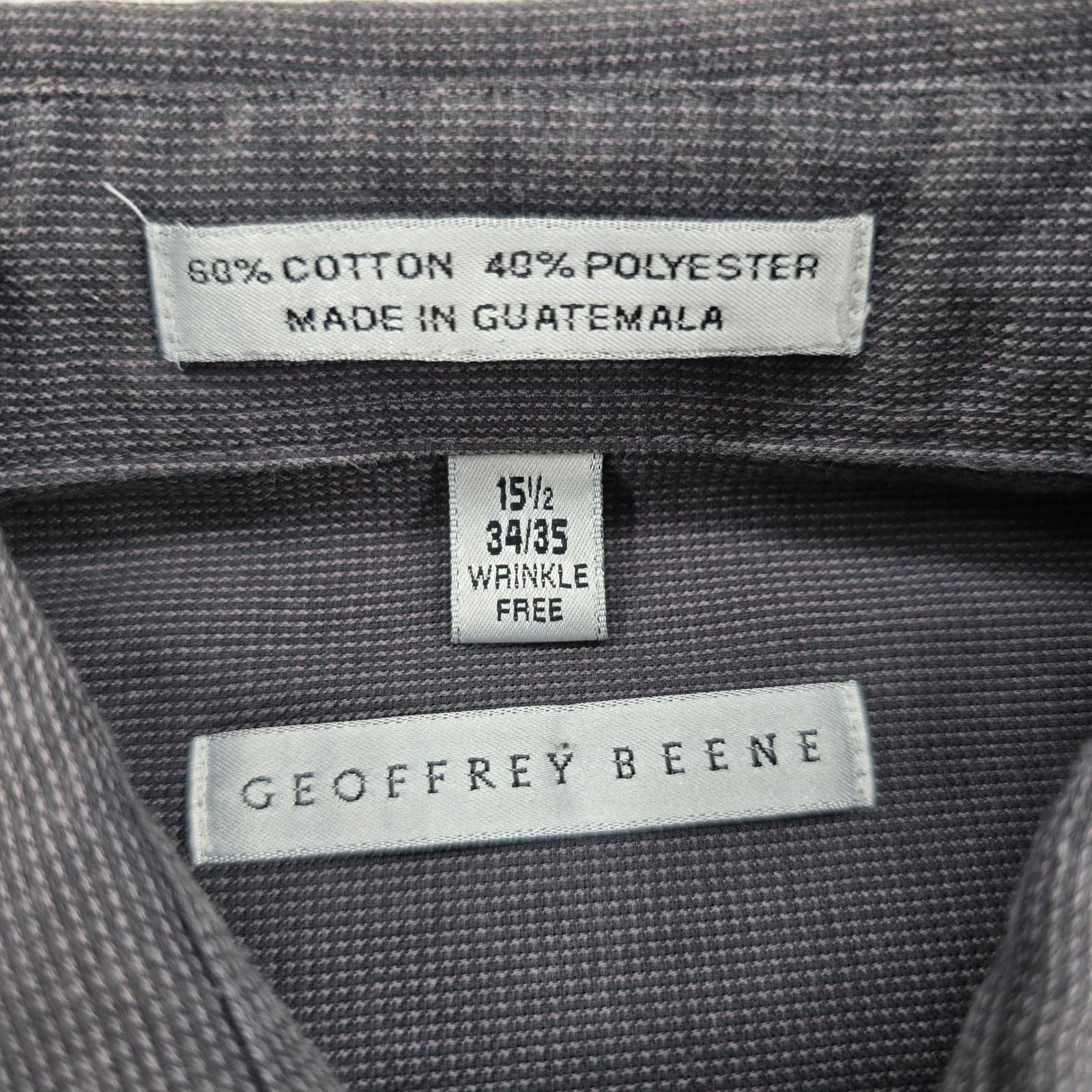 Geoffrey Beene Dress Shirt Mens 15.5 34/35 Button Down Gray Wrinkle Free - Thumbnail 3