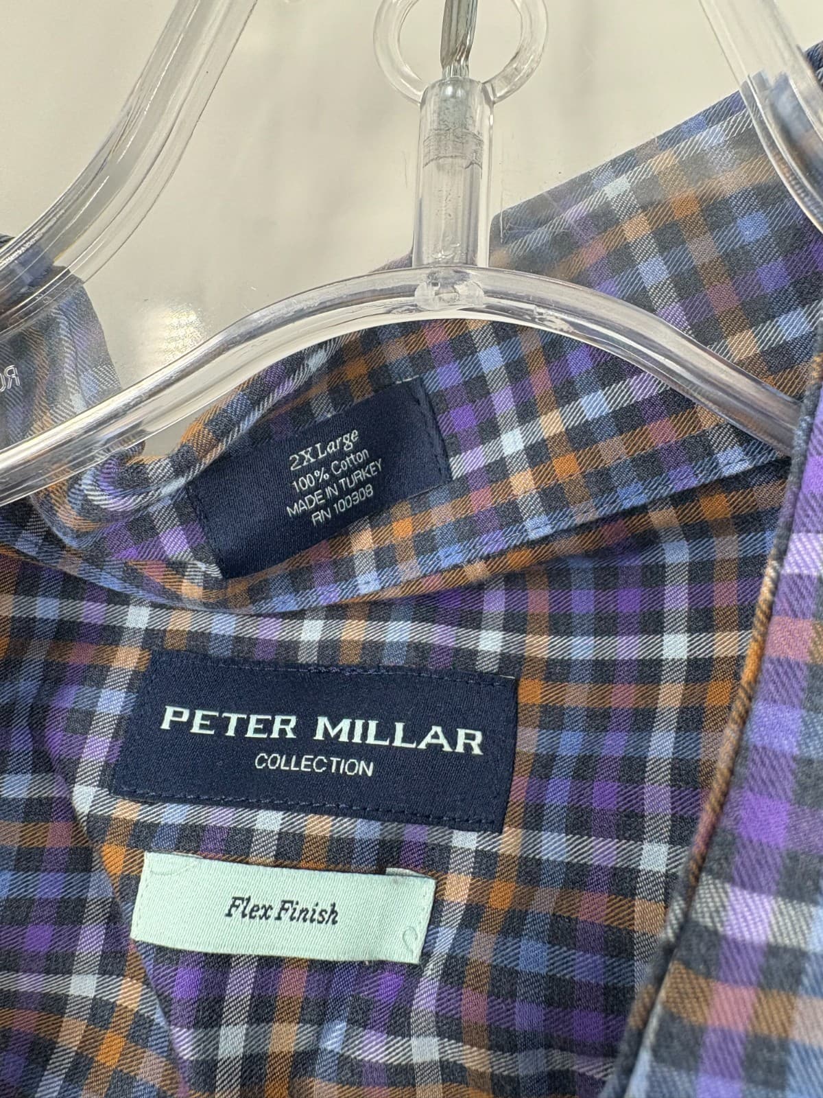 Peter Millar Collection Flex Finish Shirt 2XL Multicolor Plaid 100% Cotton - Thumbnail 2