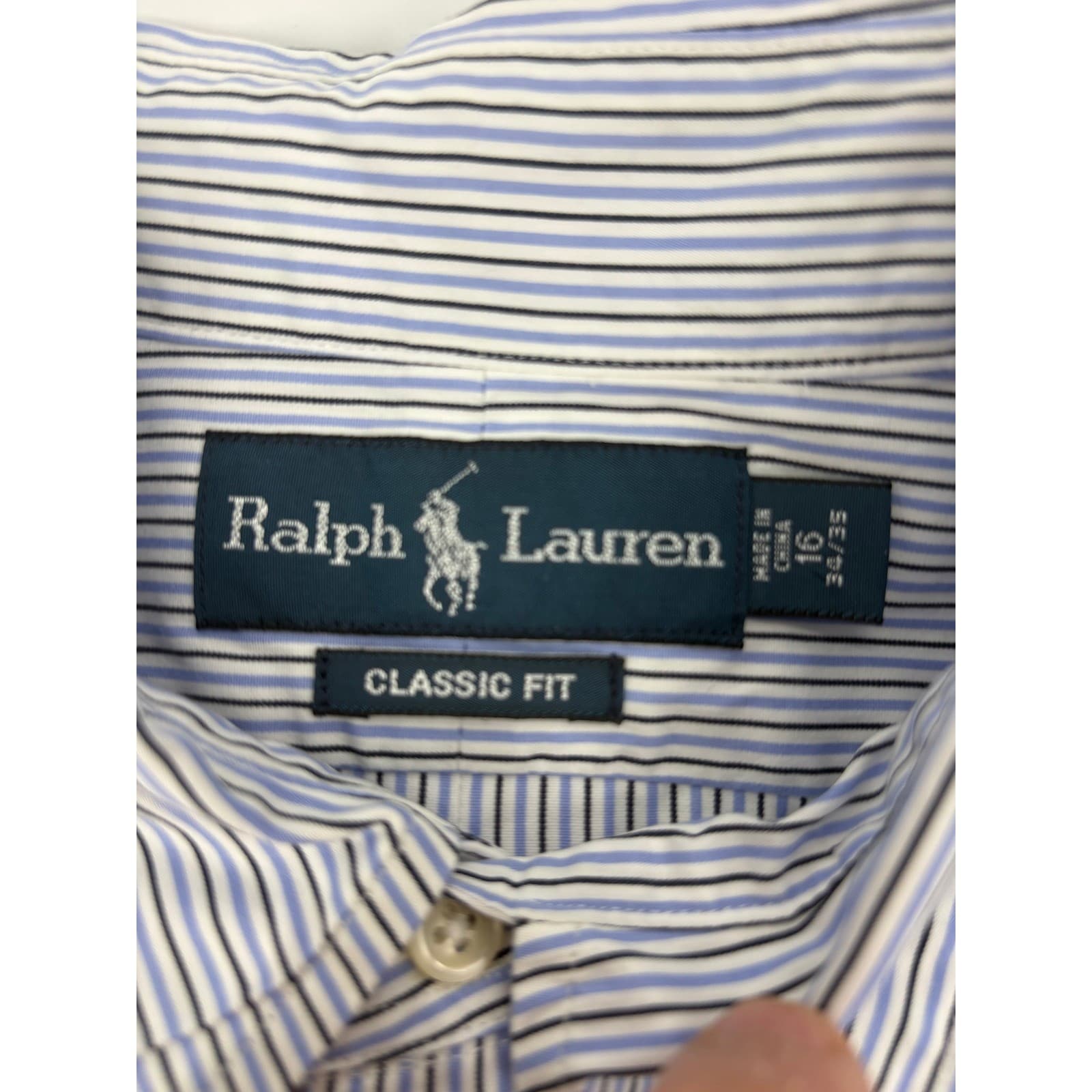 Ralph Lauren Button Down Mens 16 34/35 Shirt Blue White Striped Classic Fit - Thumbnail 2