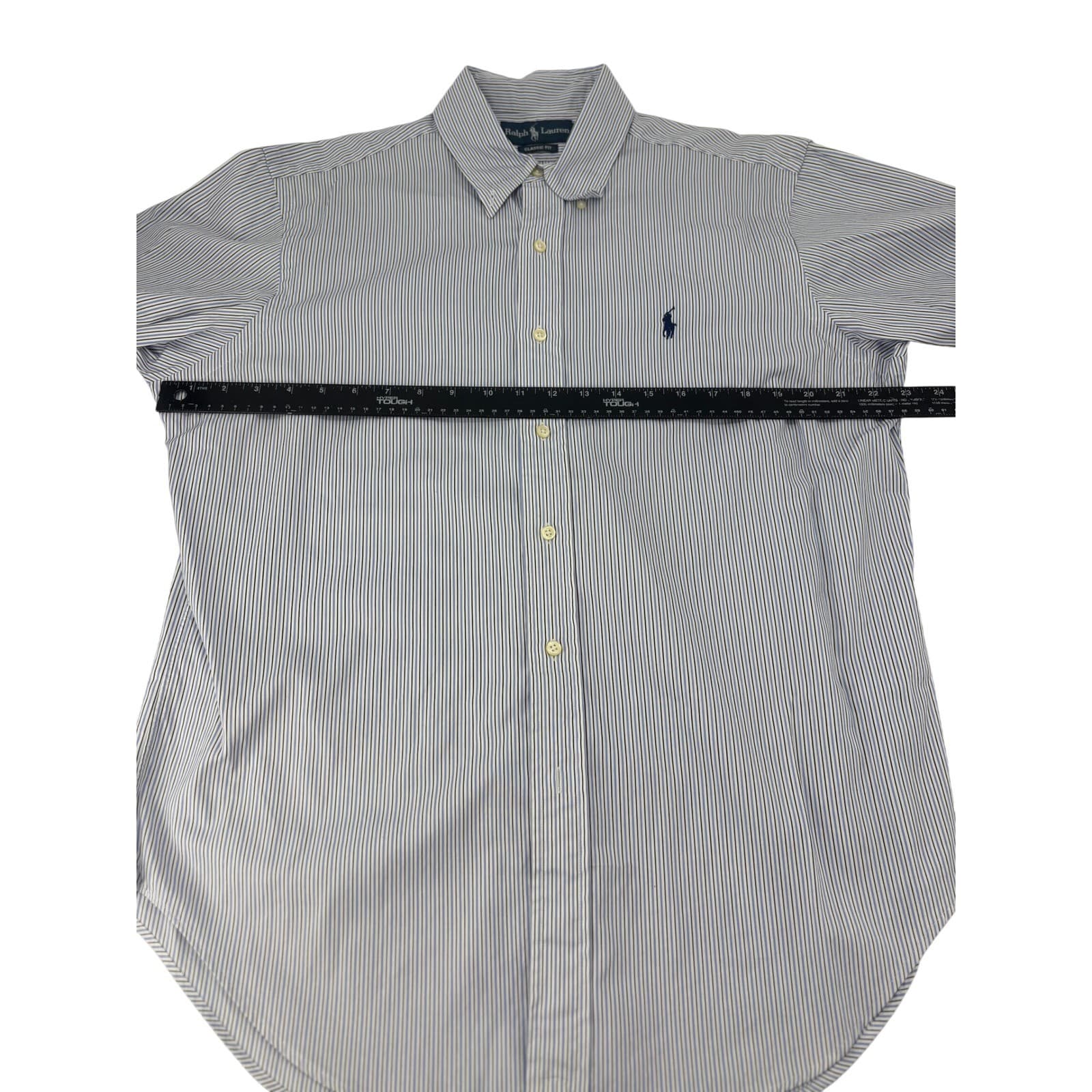 Ralph Lauren Button Down Mens 16 34/35 Shirt Blue White Striped Classic Fit - Thumbnail 5