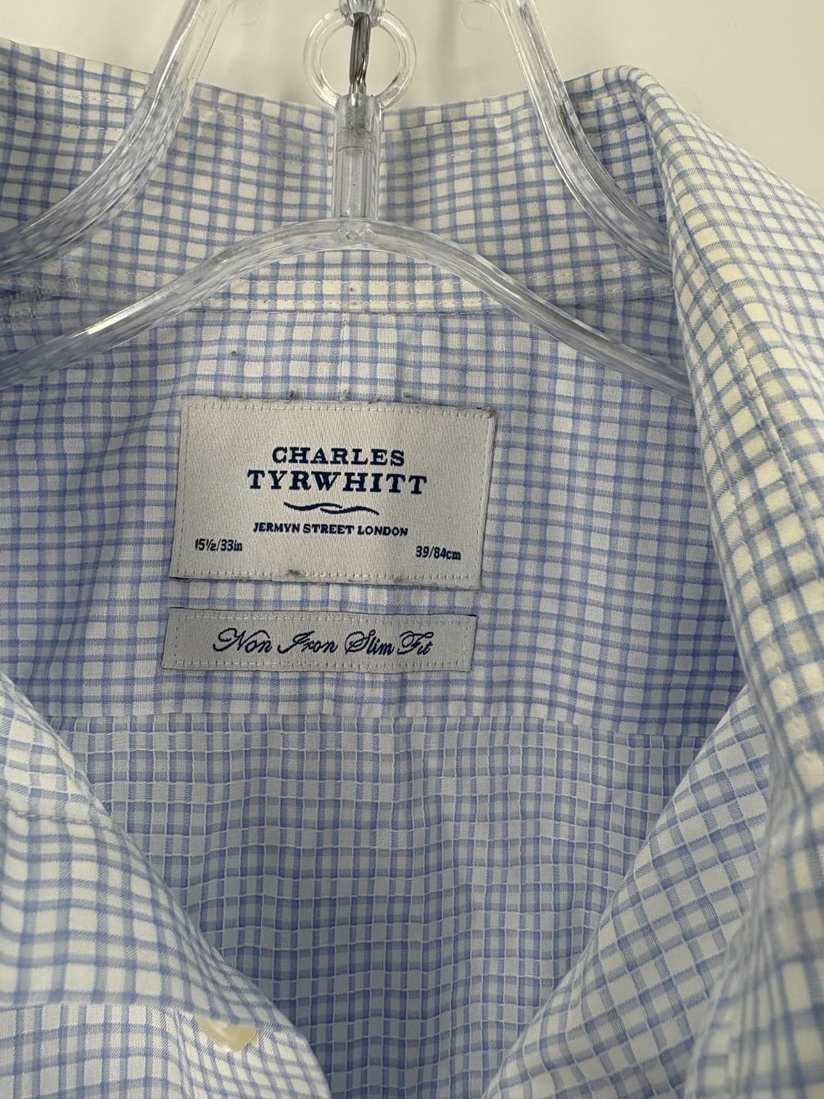 Charles Tyrwhitt Non Iron Shirt Slim Fit Light Blue Check 15.5 33 Men’s Cotton - Thumbnail 2
