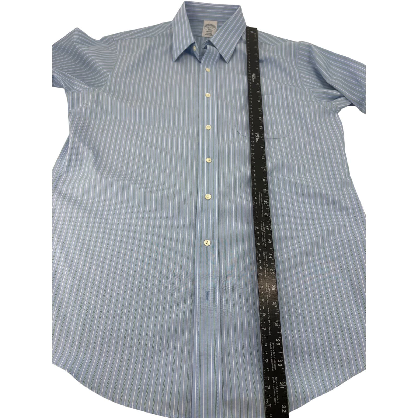 Brooks Brothers Dress Shirt Mens 16 6/7 Regent Fit Blue Striped Non-Iron 1818 - Thumbnail 4
