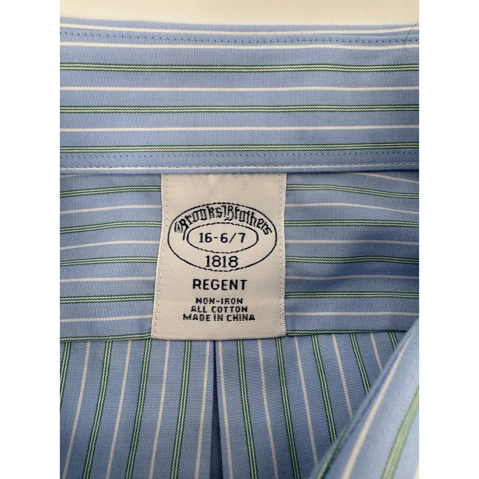 Brooks Brothers Dress Shirt Mens 16 6/7 Regent Fit Blue Striped Non-Iron 1818 - Thumbnail 2