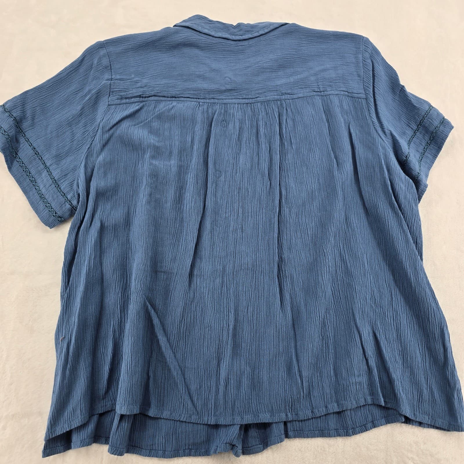 Style & Co Blouse Womens PXL Shirt Blue Pintuck Crochet Lace Button Front s/s - Thumbnail 5