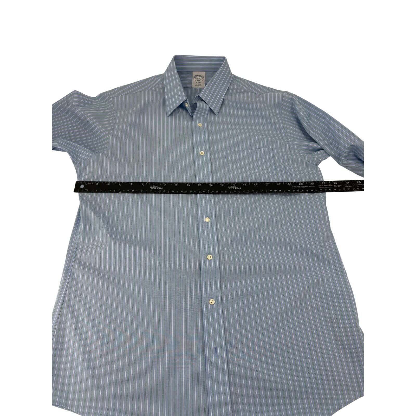 Brooks Brothers Dress Shirt Mens 16 6/7 Regent Fit Blue Striped Non-Iron 1818 - Thumbnail 3