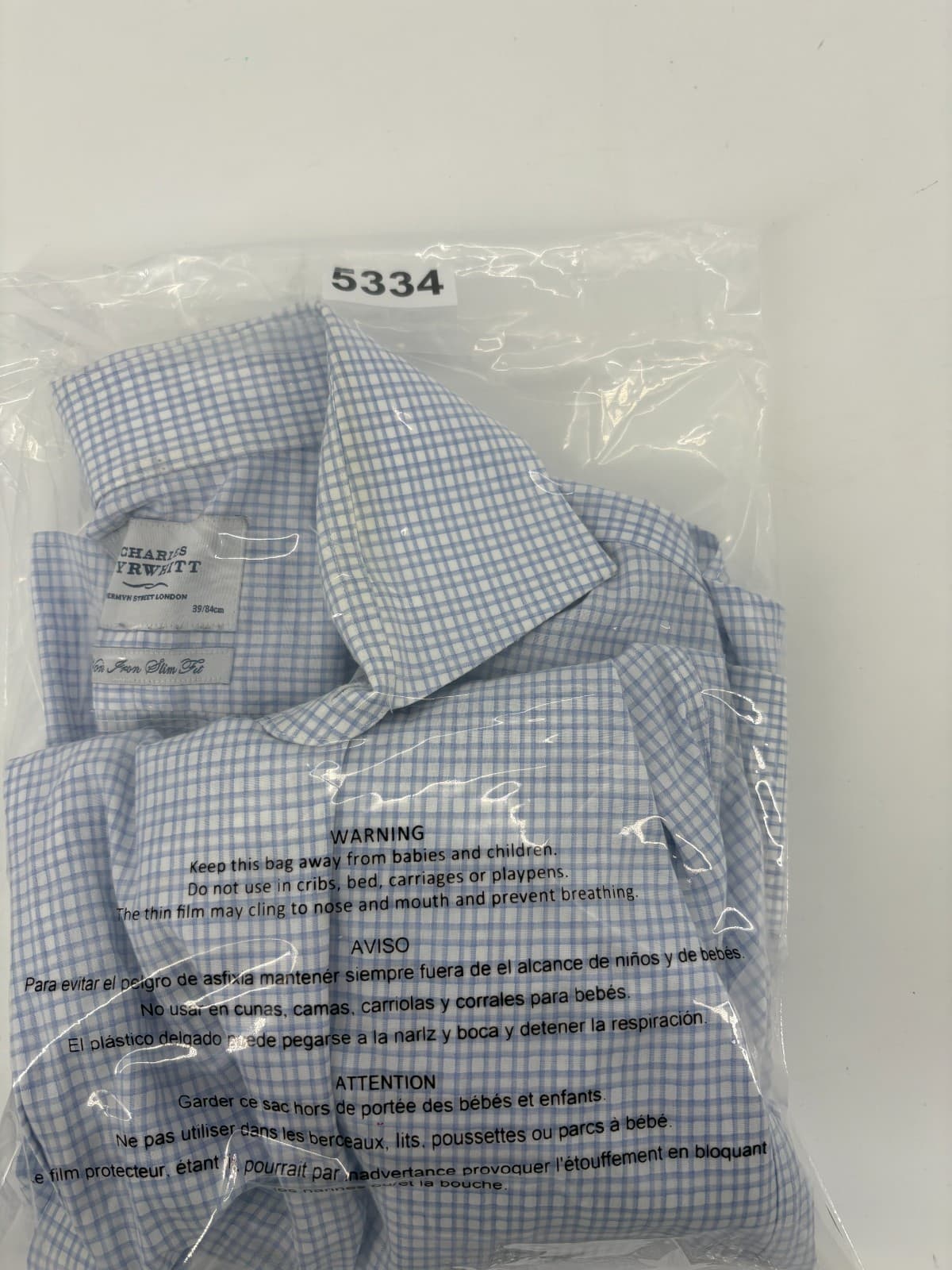 Charles Tyrwhitt Non Iron Shirt Slim Fit Light Blue Check 15.5 33 Men’s Cotton - Thumbnail 6