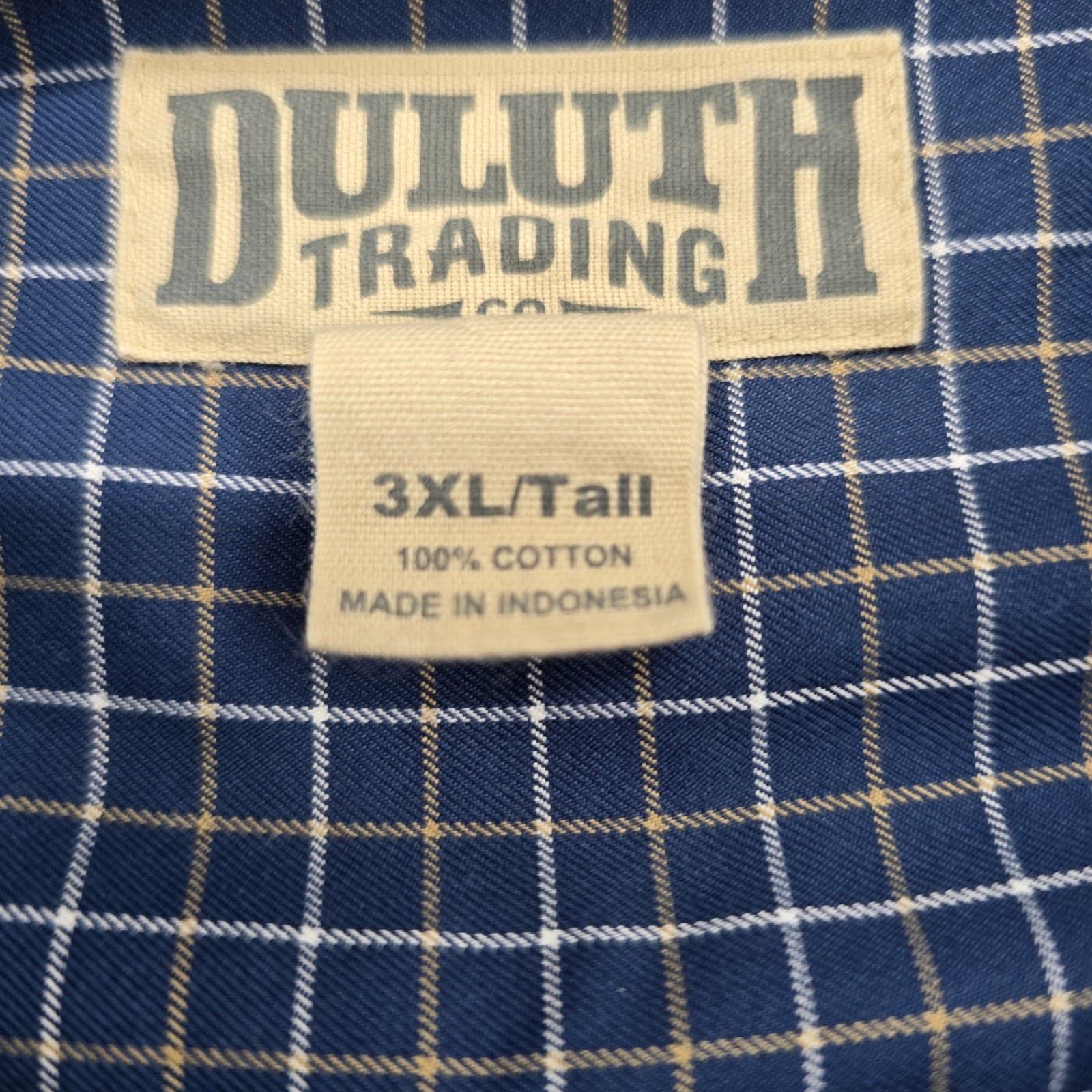 Duluth Trading Co Button Down Mens 3XL Tall Shirt Blue Plaid Cotton Long Sleeve - Thumbnail 3