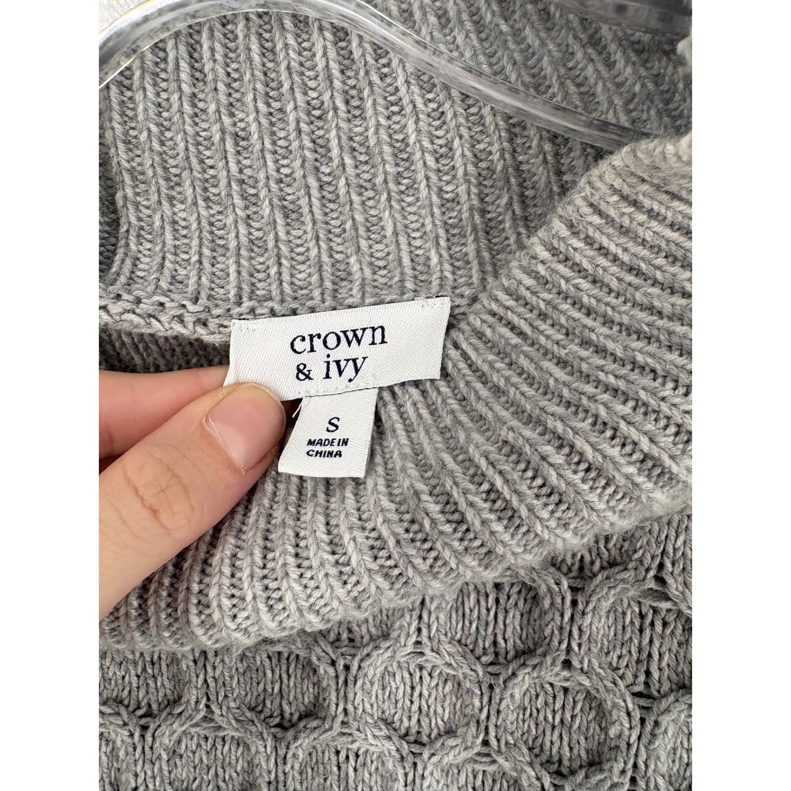 Crown & Ivy Men Gray Mock Neck Cable Knit Sweater Size S - Thumbnail 3