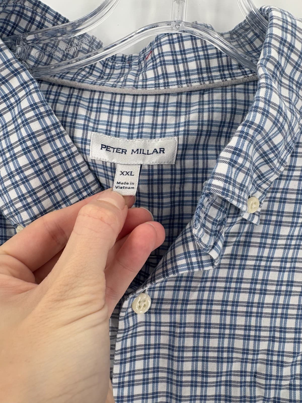 Peter Millar XXL Button Down Shirt Blue Plaid 100% Cotton Casual Long Sleeve - Thumbnail 2