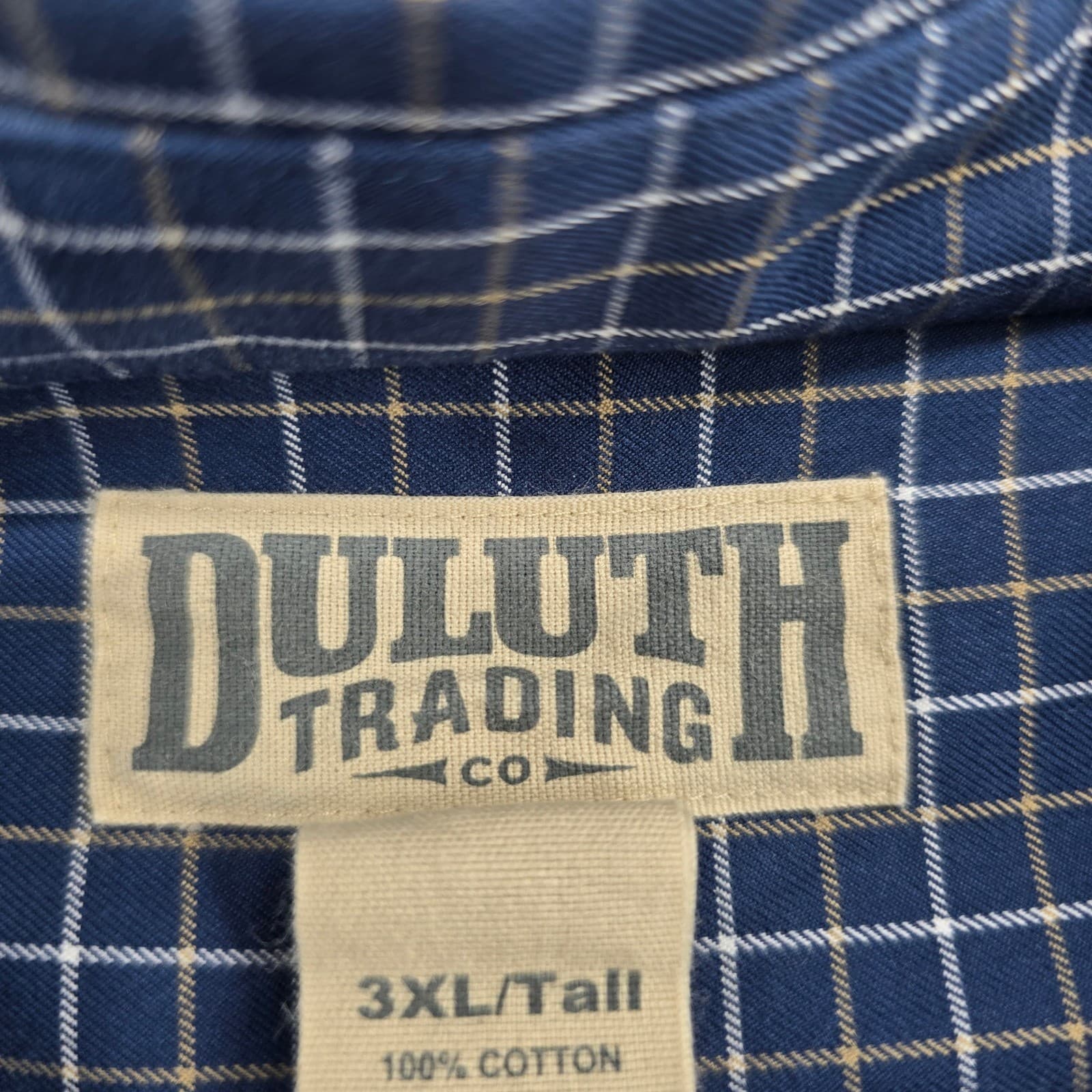 Duluth Trading Co Button Down Mens 3XL Tall Shirt Blue Plaid Cotton Long Sleeve - Thumbnail 2
