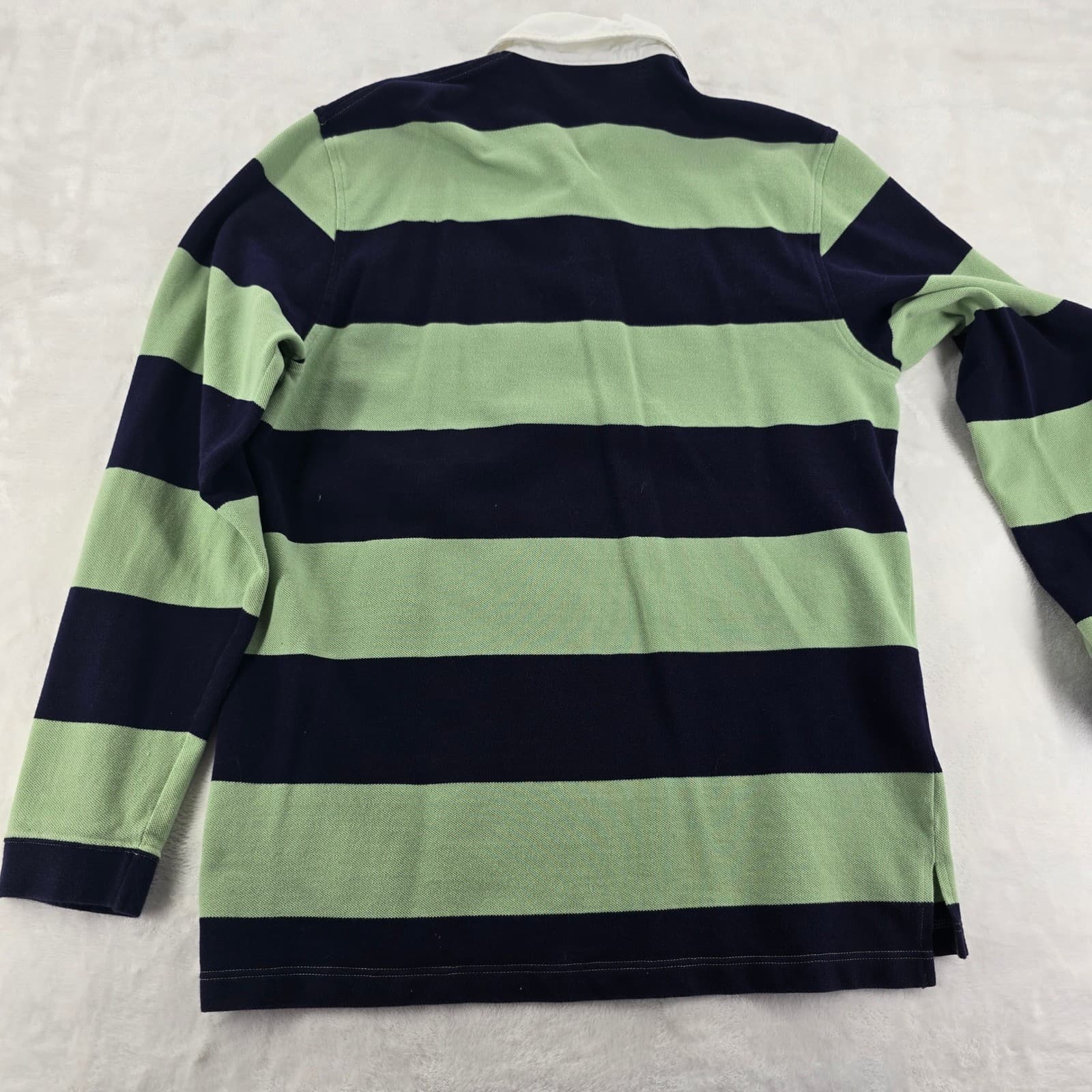 Lacoste Rugby Shirt Mens Large Polo Green Navy Blue Striped Long Sleeve Cotton - Thumbnail 8