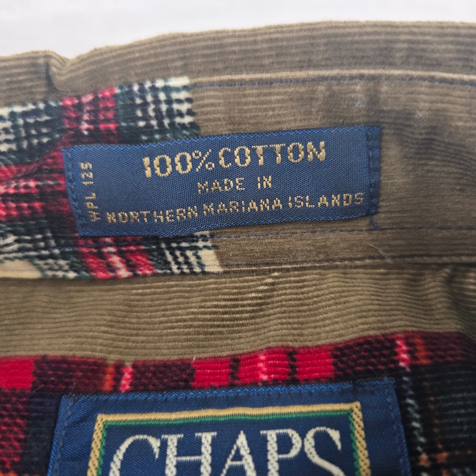 Chaps Button Down Mens M Shirt Multicolor Patchwork Plaid Corduroy - Thumbnail 3
