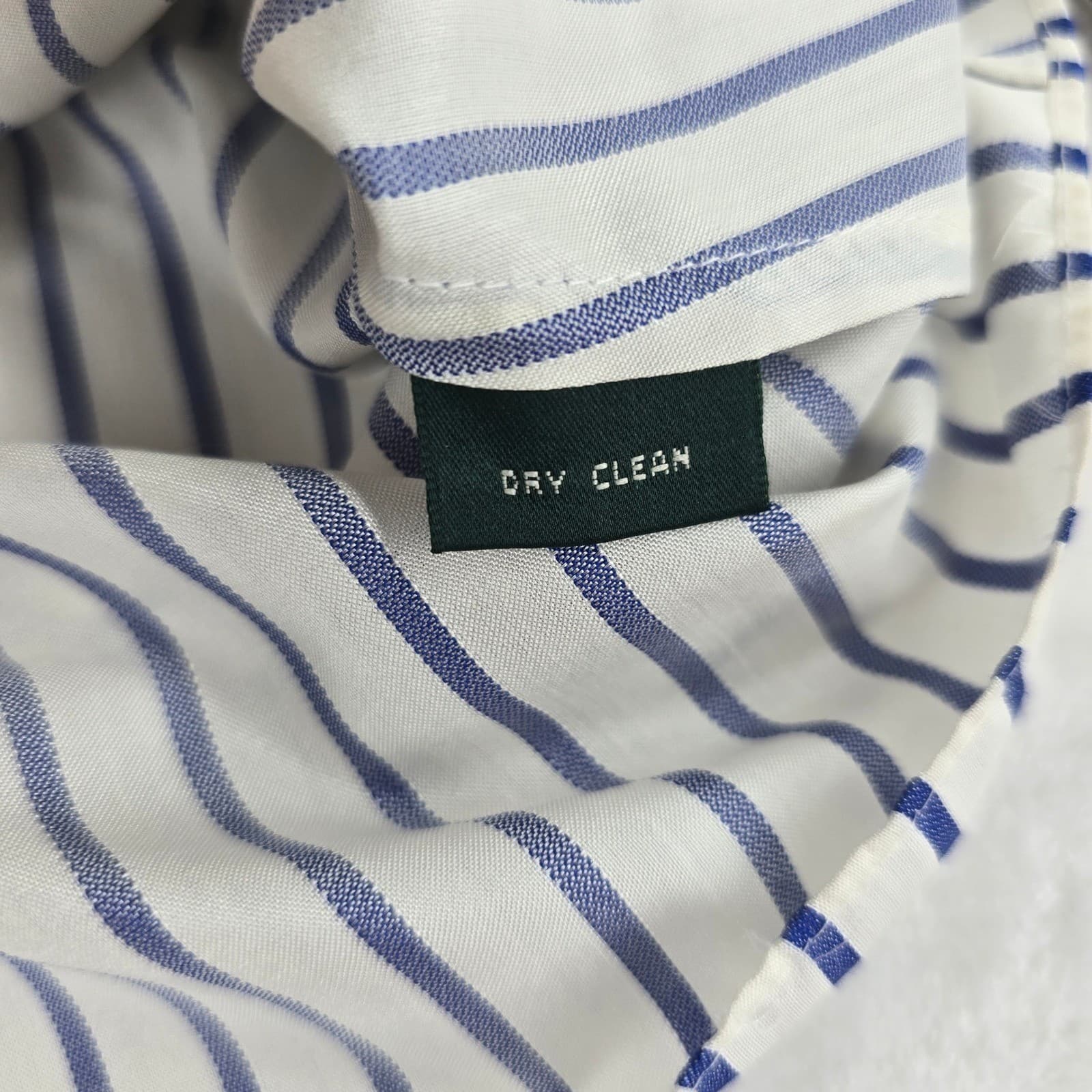 Lauren Ralph Lauren Blouse Womens 12 Blouse Blue Striped Silk Ruffle Trim V-Neck - Thumbnail 3