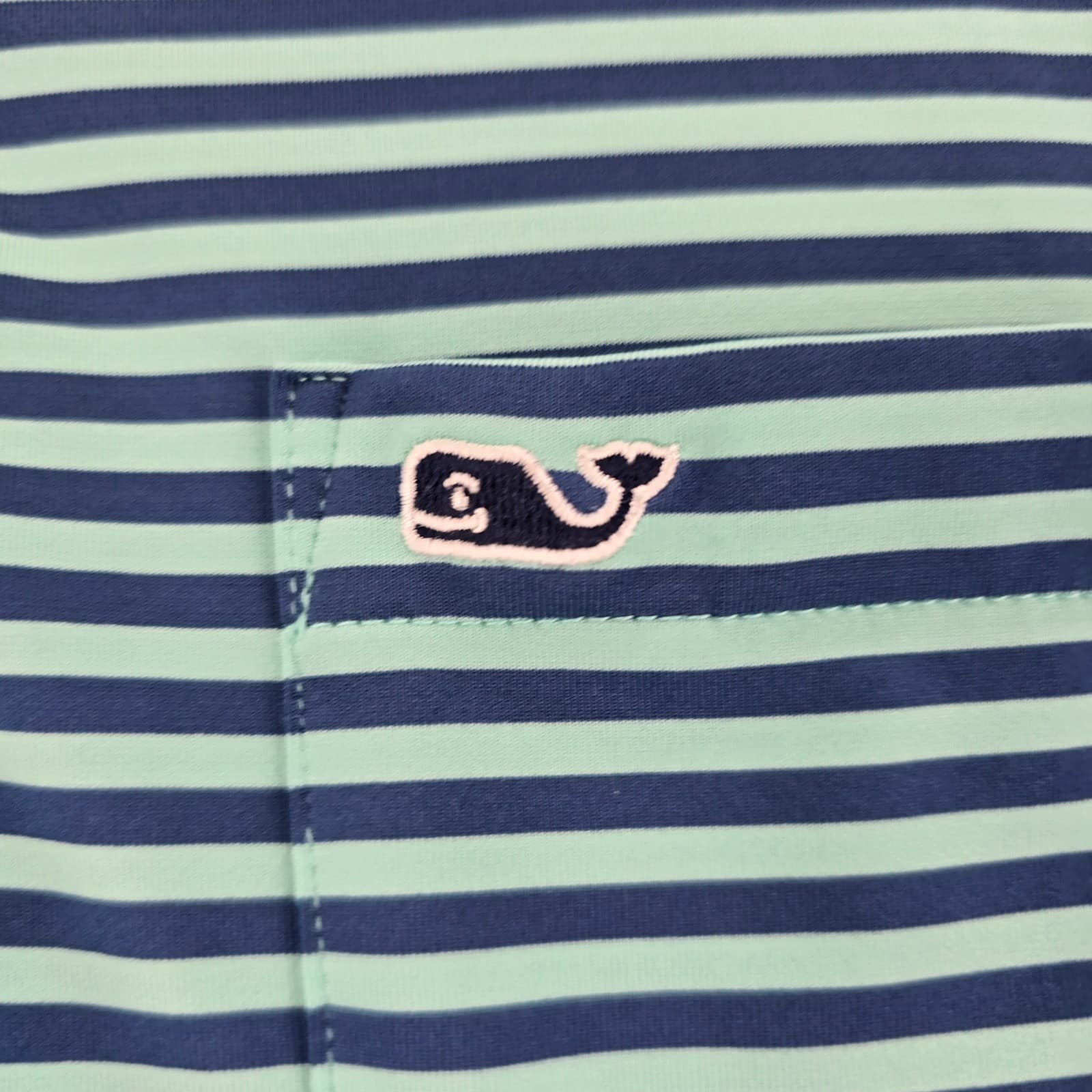 Vineyard Vines Polo Mens M Shirt Blue Green Striped Performance Pocket Short Slv - Thumbnail 3