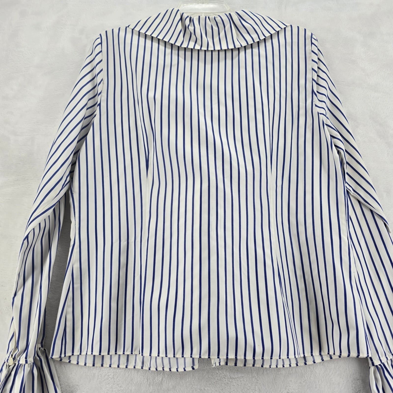 Lauren Ralph Lauren Blouse Womens 12 Blouse Blue Striped Silk Ruffle Trim V-Neck - Thumbnail 6