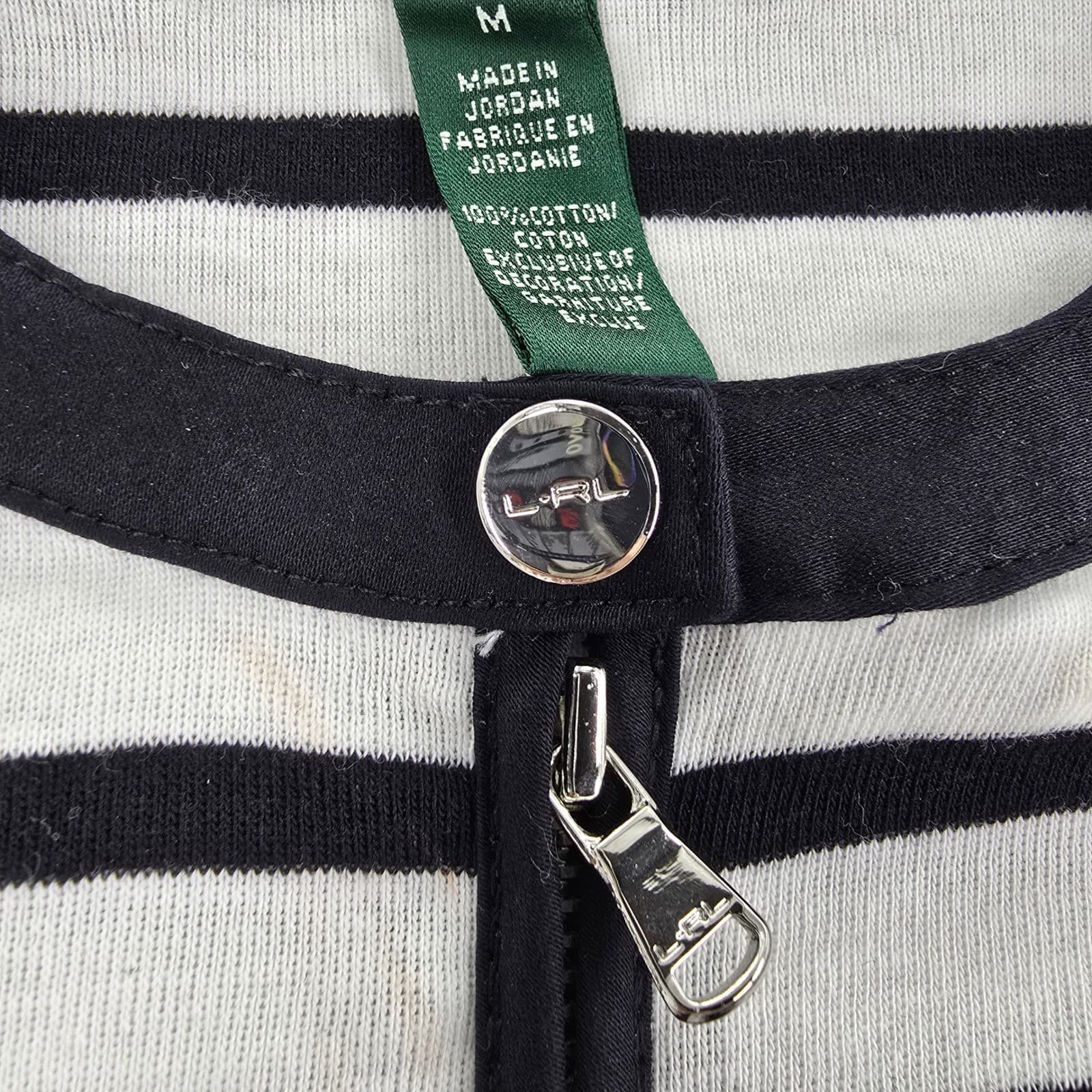Lauren Ralph Lauren Top Womens Size M Shirt Black White Striped 3/4 Sleeve Zip - Thumbnail 4