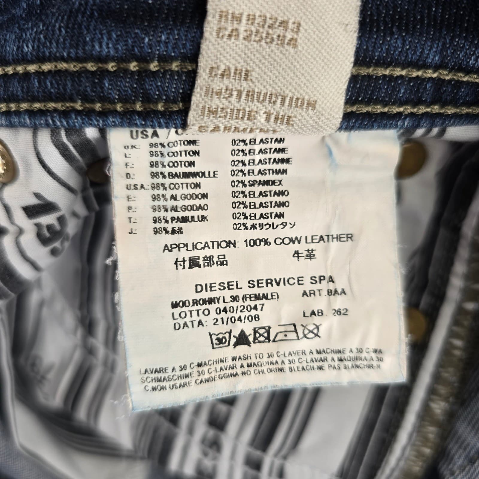 Diesel Ronhy Jeans Womens 27 Straight Blue Wash 008AA Stretch Made in Italy - Thumbnail 4