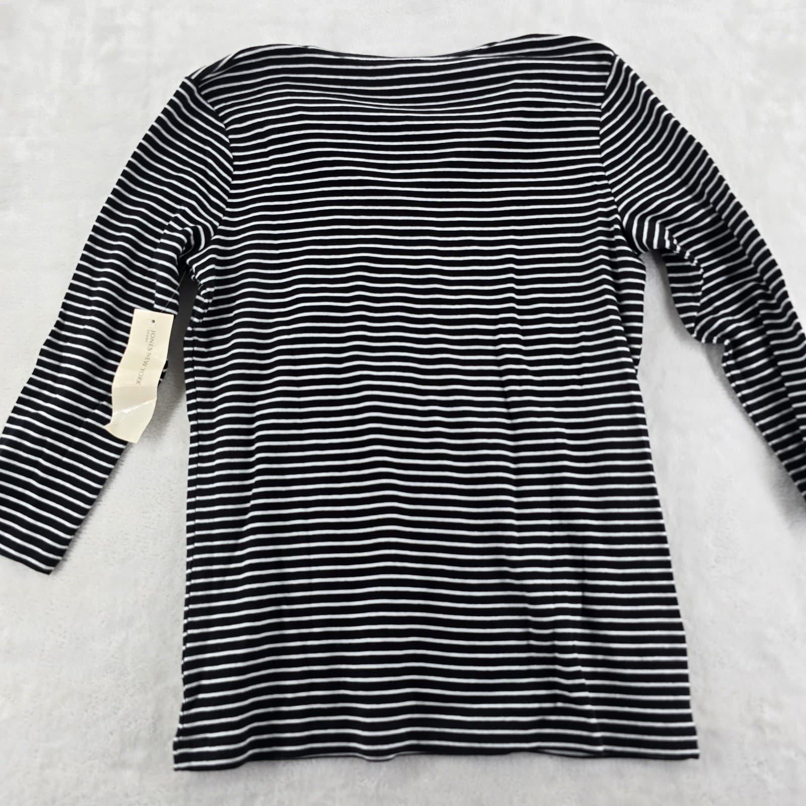 Jones New York Shirt Womens M Long Sleeve Lot 2 Black White Striped Cotton Tee - Thumbnail 12