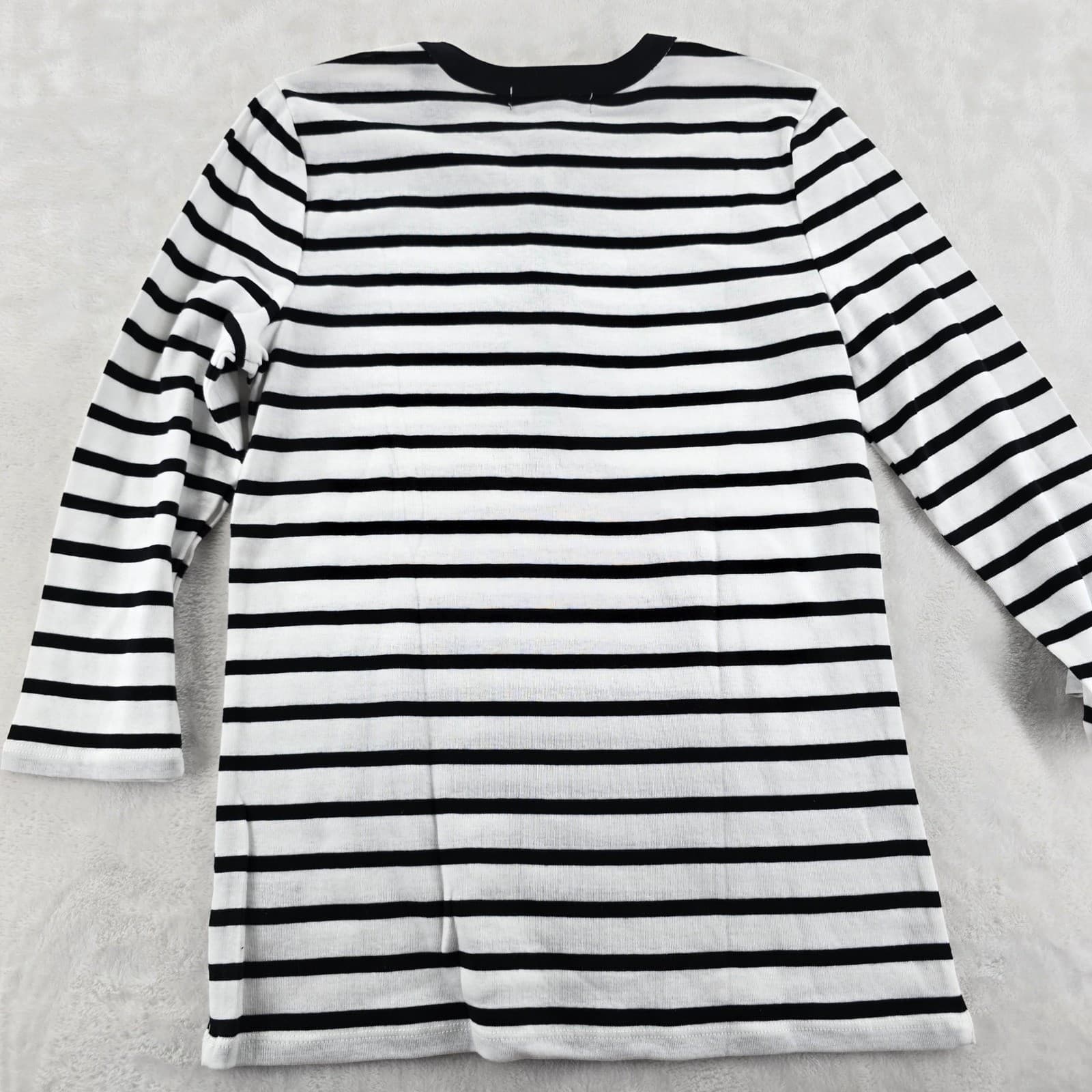Lauren Ralph Lauren Top Womens Size M Shirt Black White Striped 3/4 Sleeve Zip - Thumbnail 7