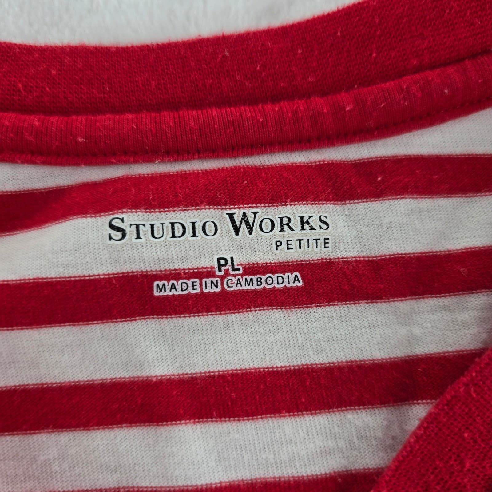 Studio Works Top Womens PL Petite Shirt Striped Lace Up V-Neck 3/4 Sleeve - Thumbnail 2