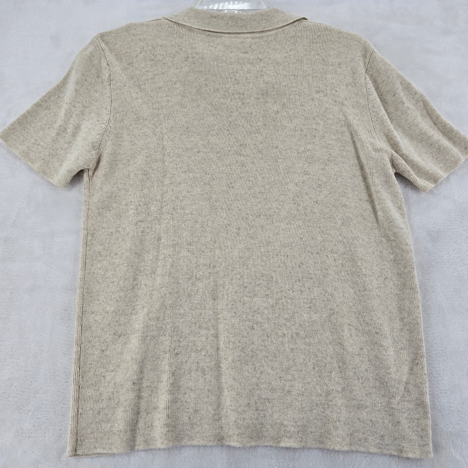 Talbots Polo Sweater Womens M Short Sleeve Beige Oatmeal Cotton Linen Knit - Thumbnail 7