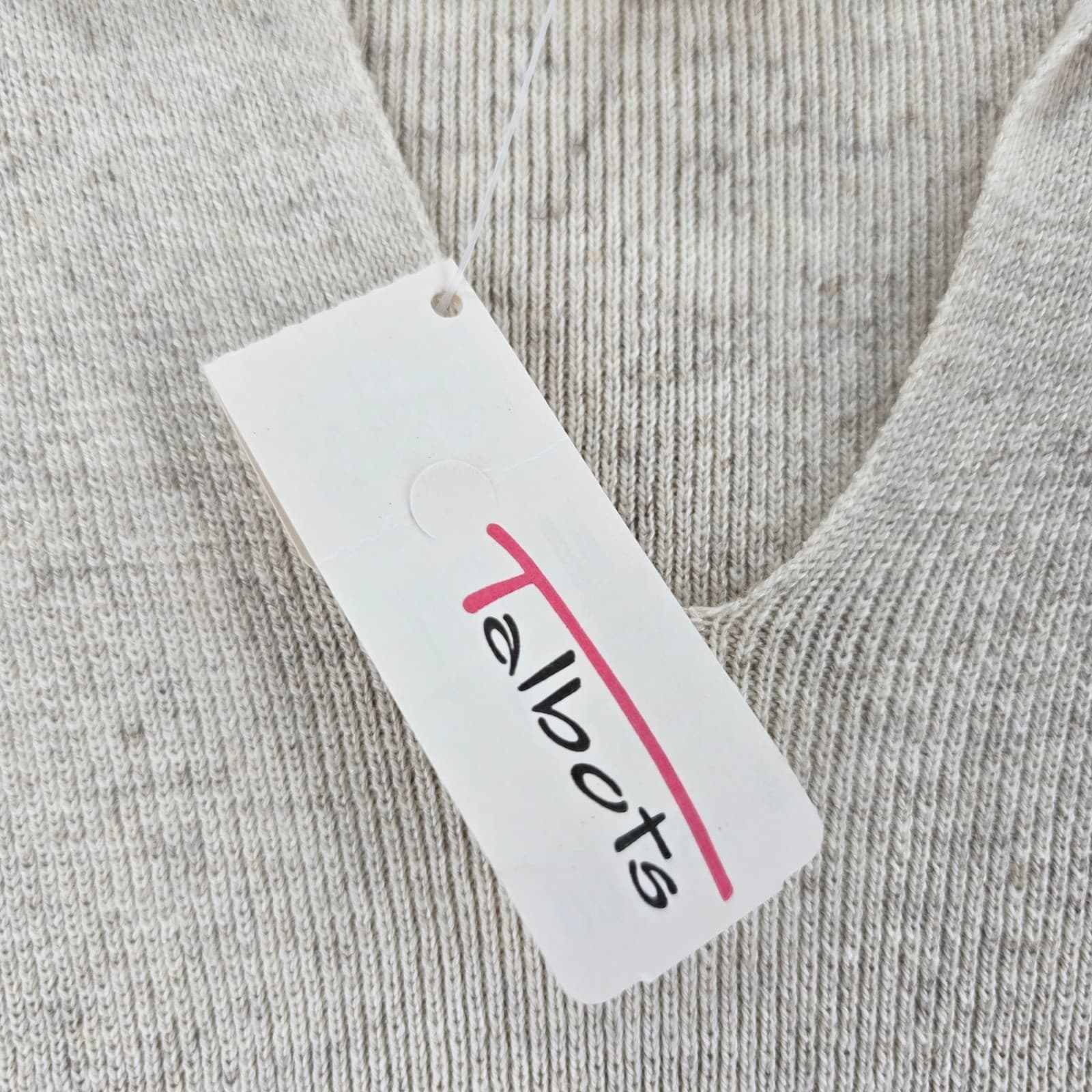 Talbots Polo Sweater Womens M Short Sleeve Beige Oatmeal Cotton Linen Knit - Thumbnail 4