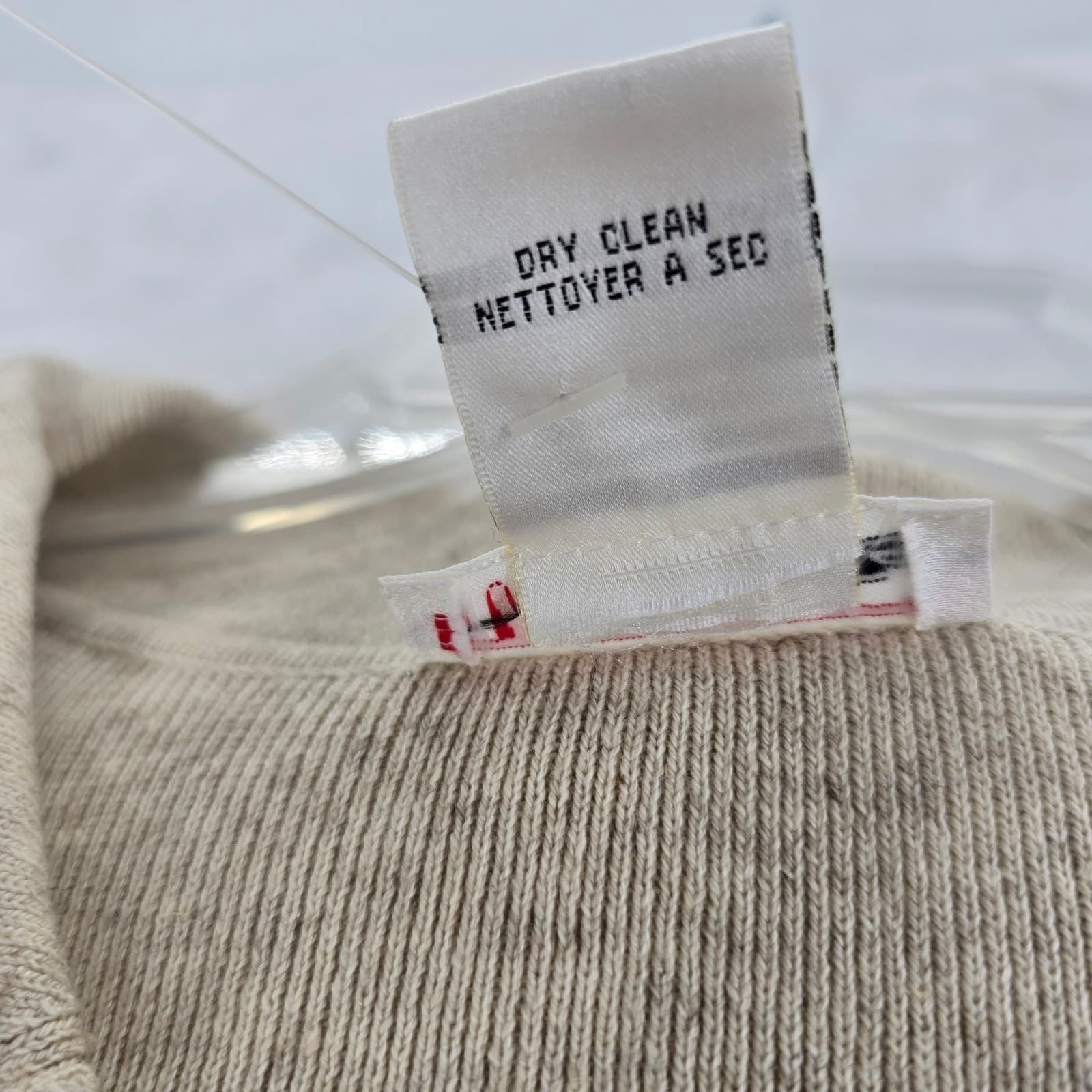 Talbots Polo Sweater Womens M Short Sleeve Beige Oatmeal Cotton Linen Knit - Thumbnail 3