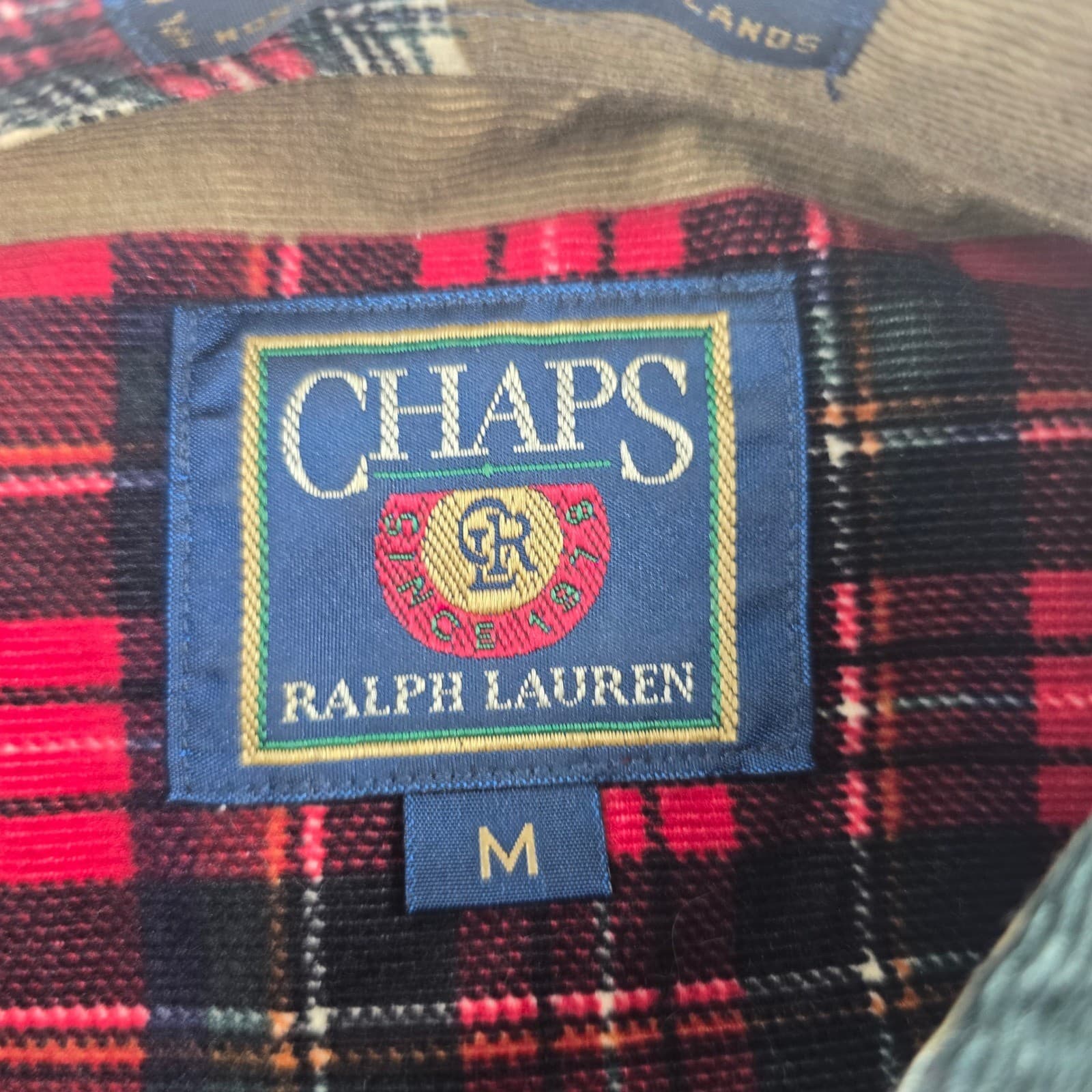 Chaps Button Down Mens M Shirt Multicolor Patchwork Plaid Corduroy - Thumbnail 2