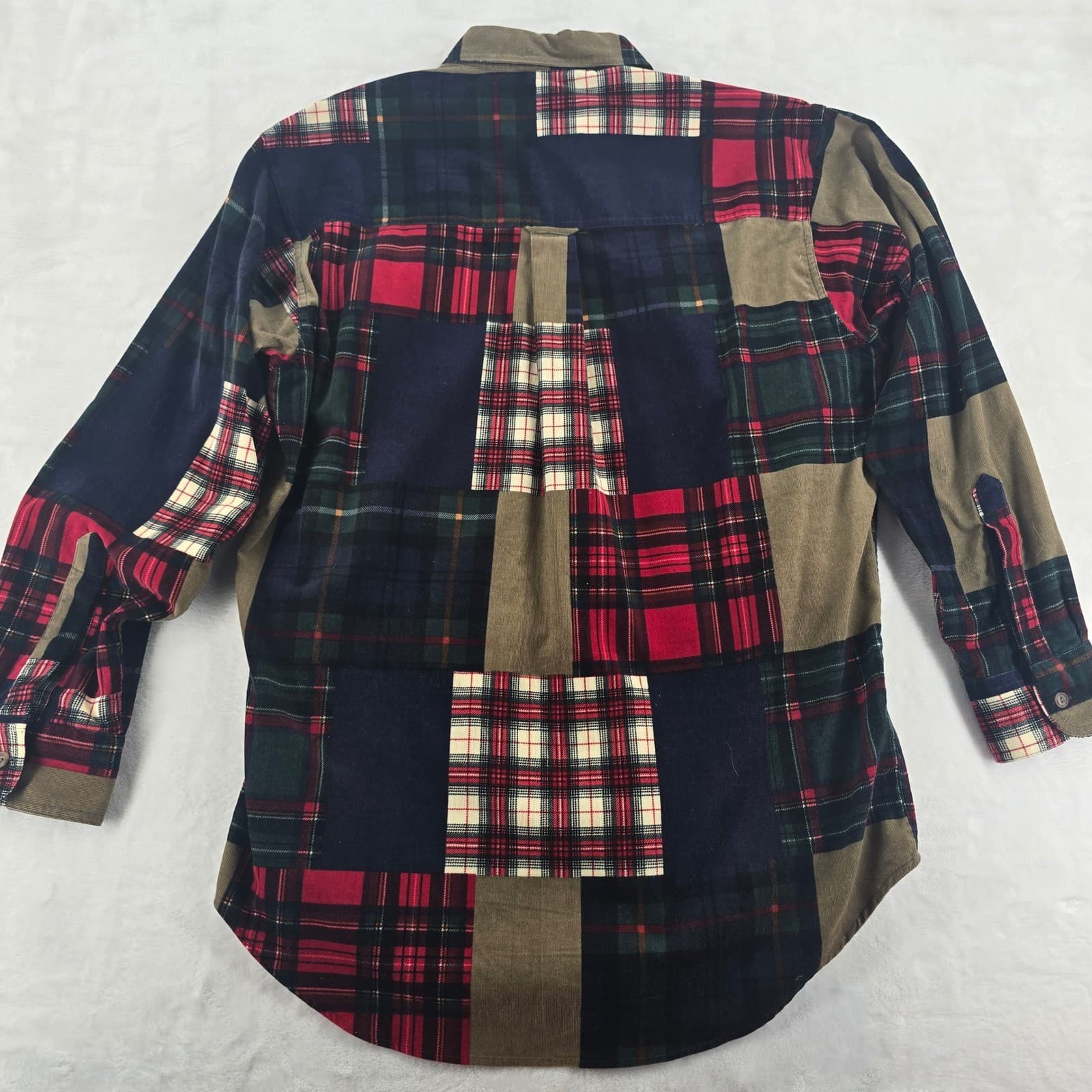 Chaps Button Down Mens M Shirt Multicolor Patchwork Plaid Corduroy - Thumbnail 7