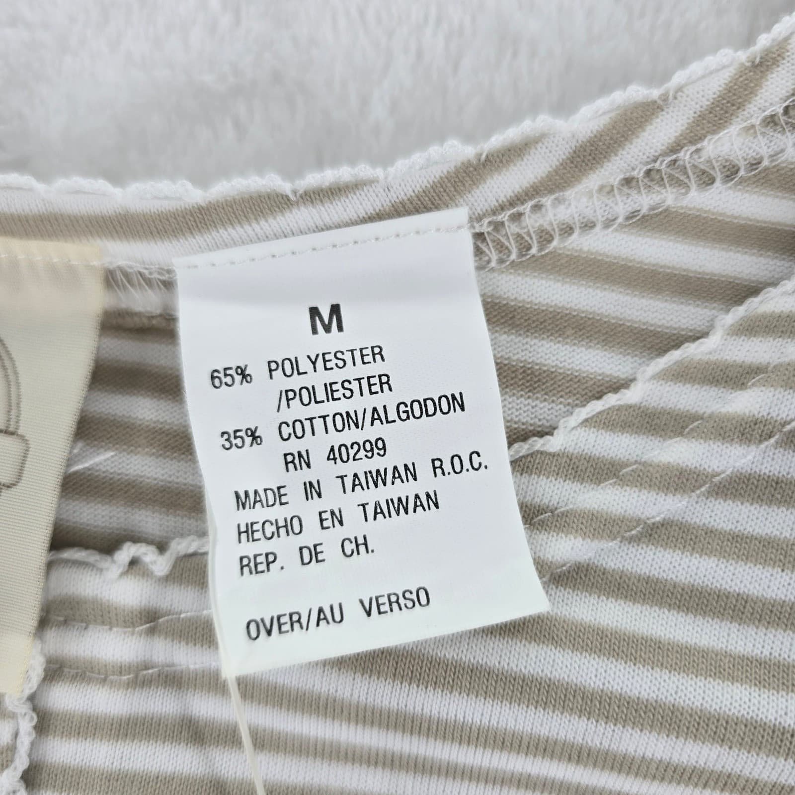 Erika & Company Top Womens M Shirt Tan White Striped Henley Short Sleeve NWT - Thumbnail 3
