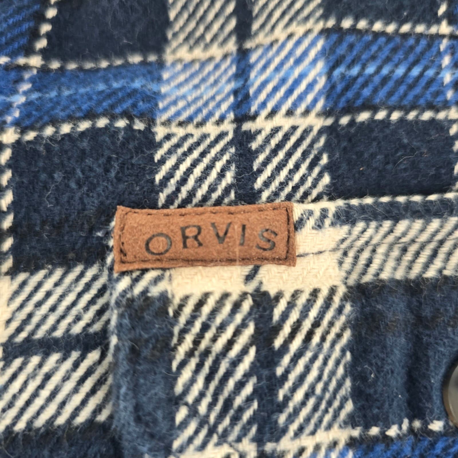 Orvis Flannel Mens L Shirt Blue Plaid Cotton Classic Collection Button Down - Thumbnail 4