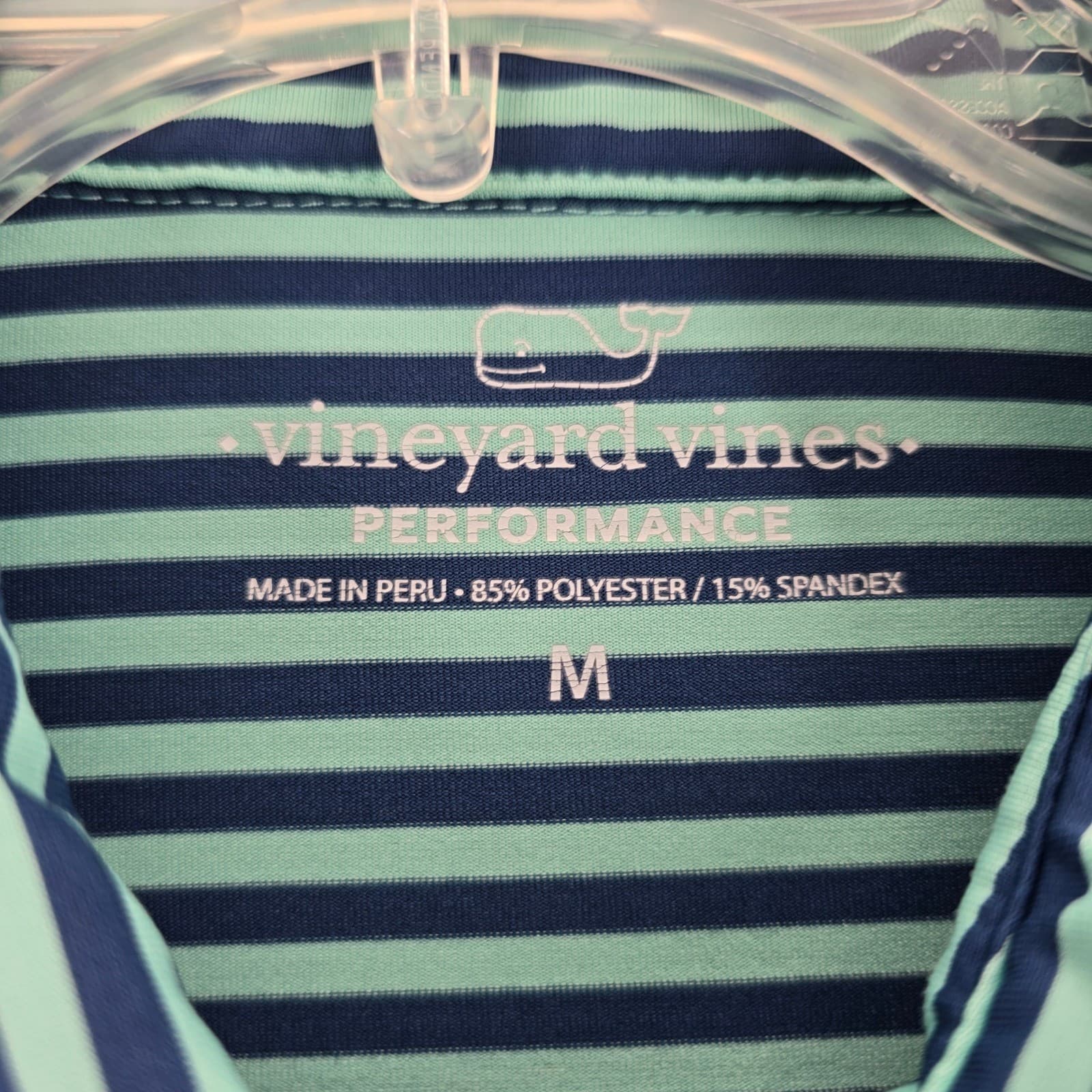 Vineyard Vines Polo Mens M Shirt Blue Green Striped Performance Pocket Short Slv - Thumbnail 2