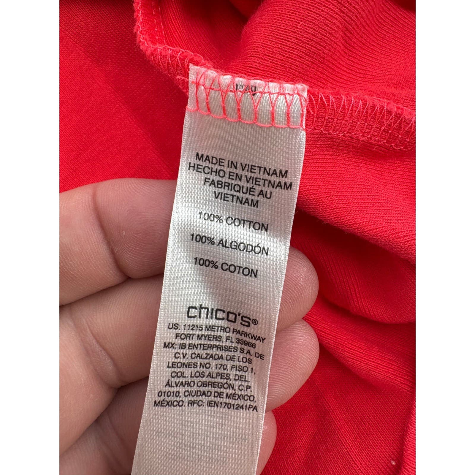 Chico's Red V Neck Cotton Blend Short Sleeve Comfort T Shirt - Thumbnail 4