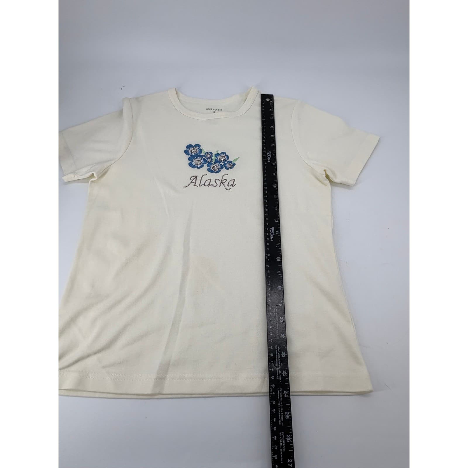Cruise Wear & Co T-Shirt Womens S Tee Ivory Alaska Embroidered Rhinestone Cotton - Thumbnail 6
