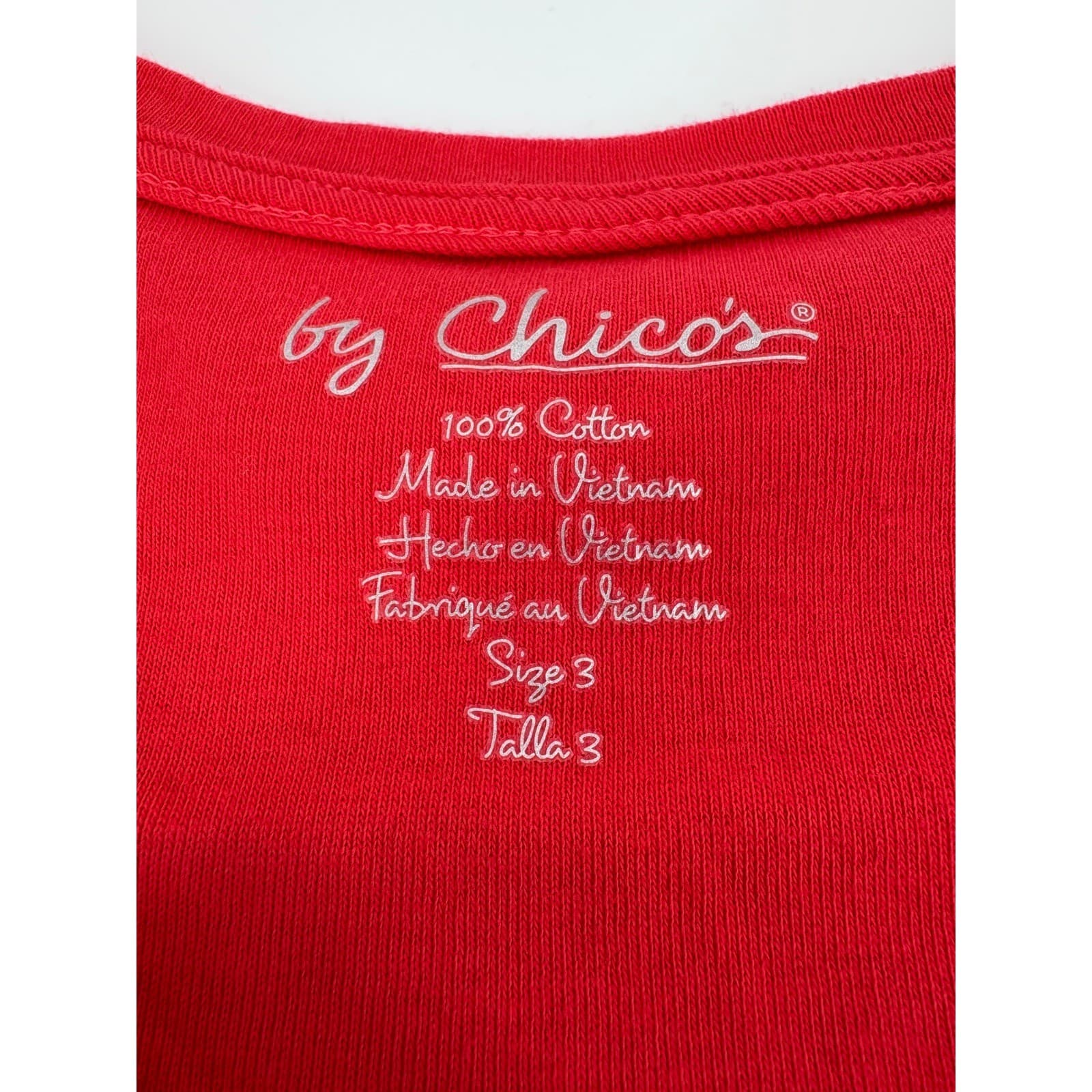Chico's Red V Neck Cotton Blend Short Sleeve Comfort T Shirt - Thumbnail 3