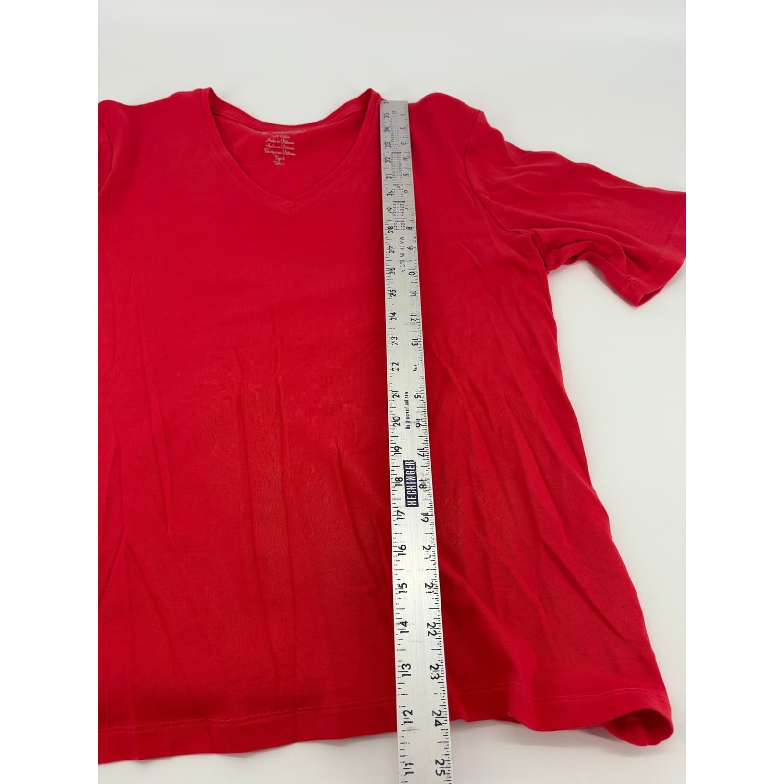 Chico's Red V Neck Cotton Blend Short Sleeve Comfort T Shirt - Thumbnail 6