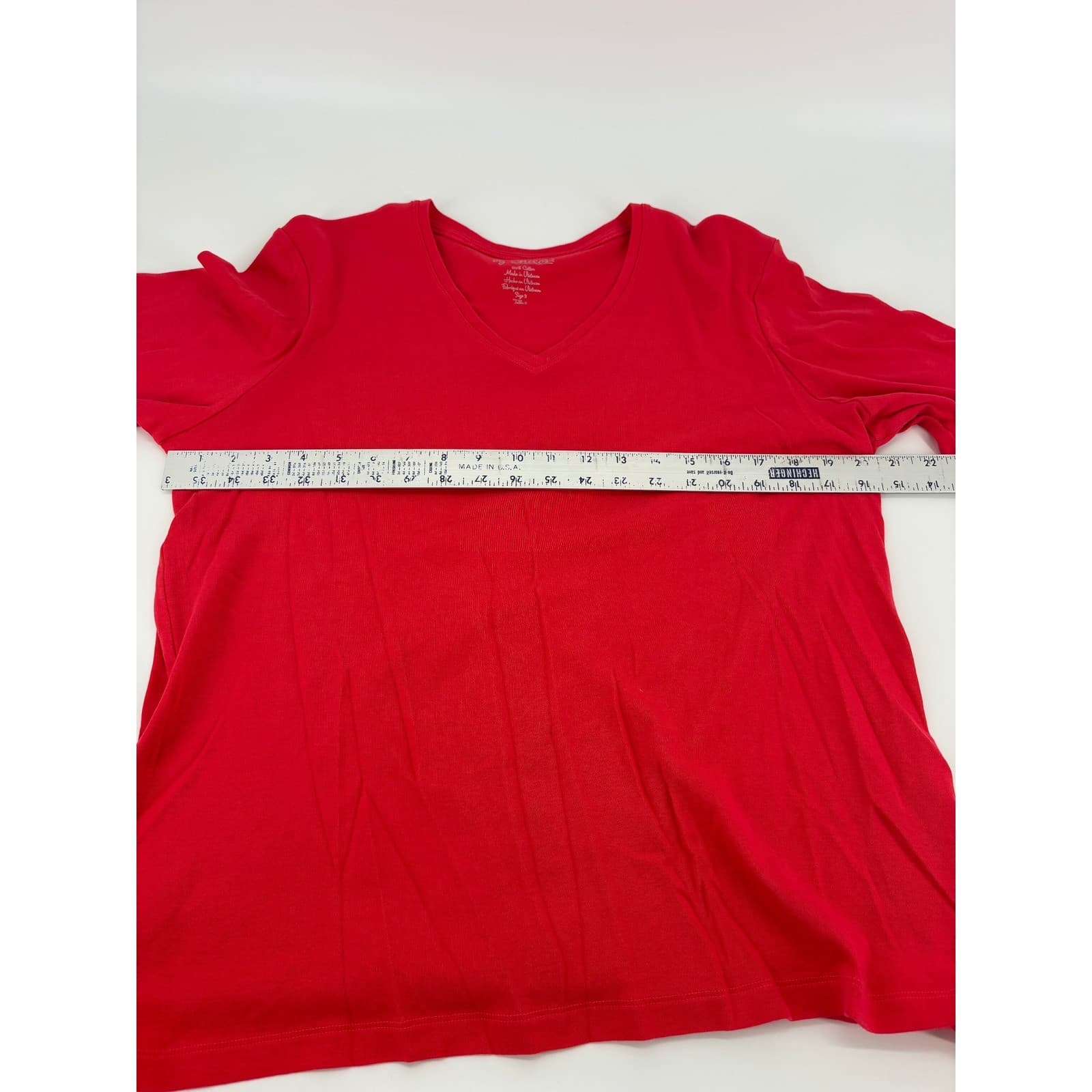 Chico's Red V Neck Cotton Blend Short Sleeve Comfort T Shirt - Thumbnail 5