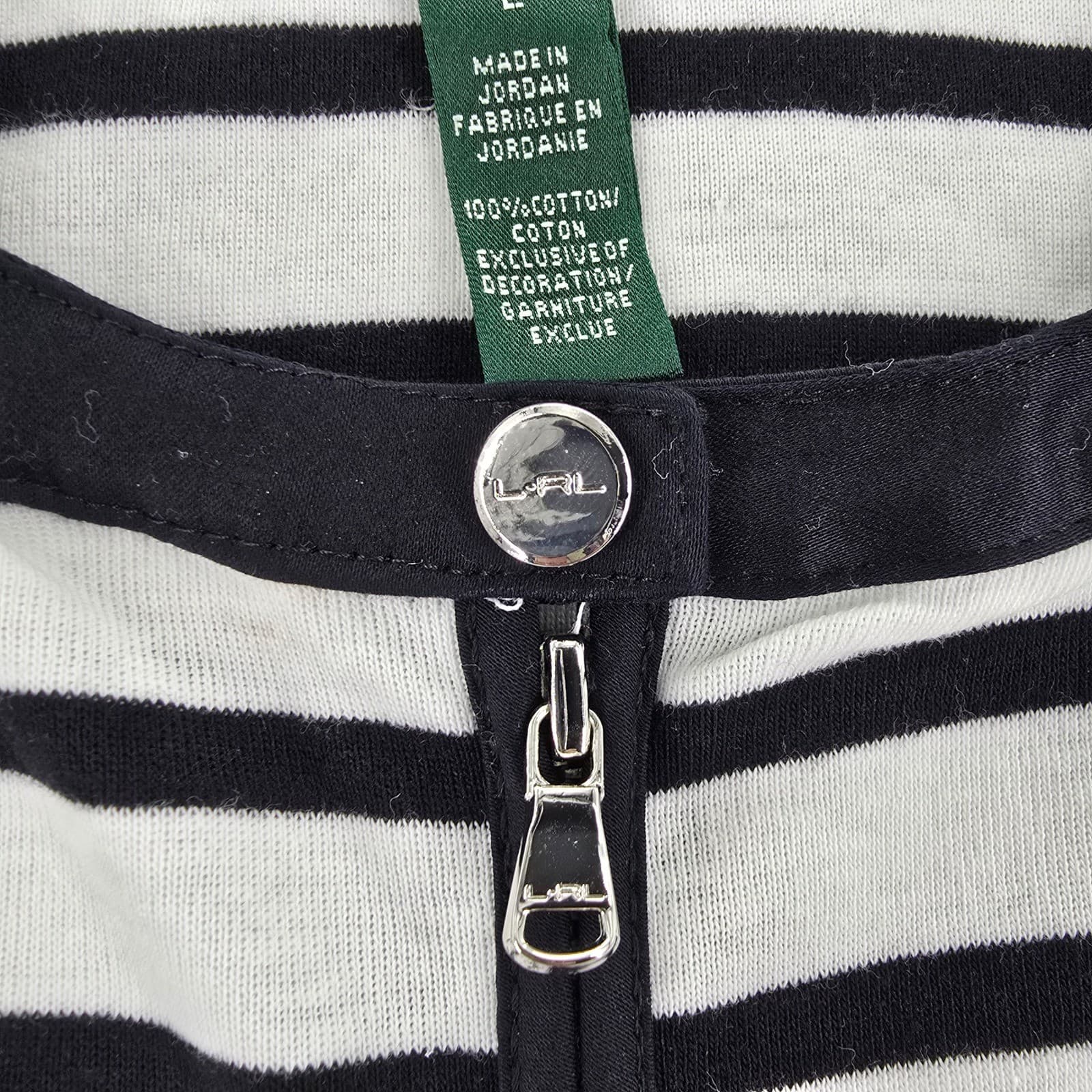Lauren Ralph Lauren Top Womens L Shirt Black White Striped Quarter Zip - Thumbnail 4