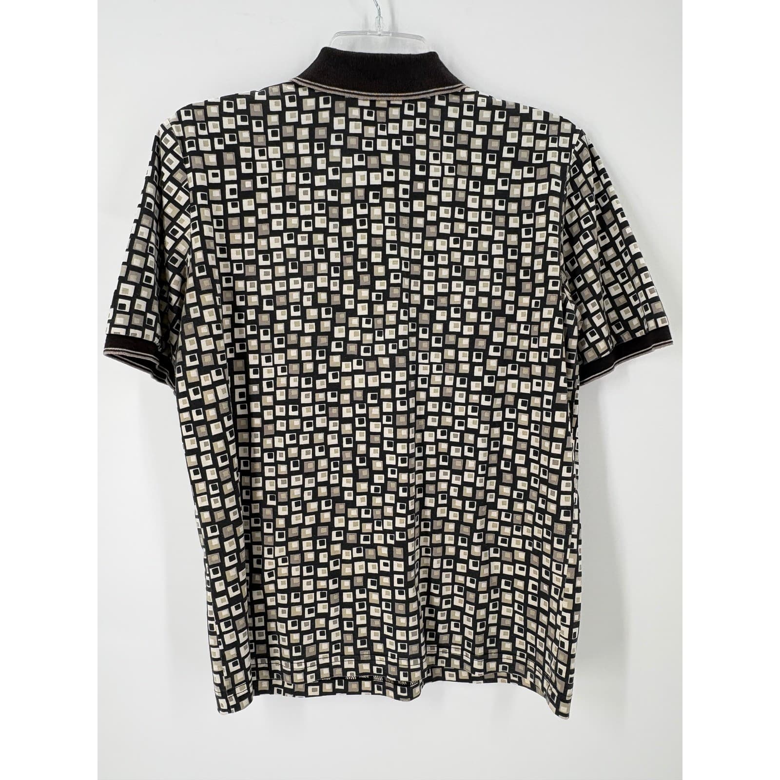 Lily's of Beverly Hills Geometric Square Print Polo Shirt S Black Tan - Thumbnail 4