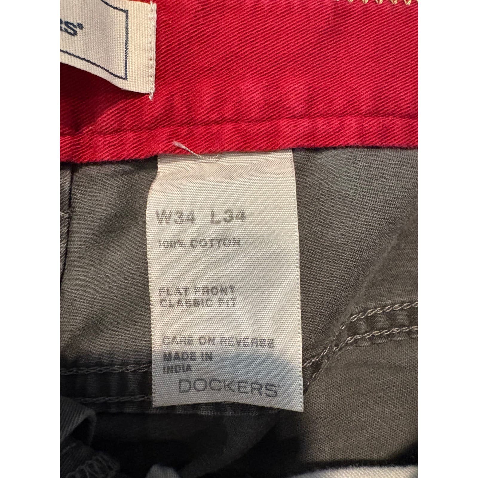 Dockers Classic Fit Flat Front W34 L34 Gray Cotton Casual Pants Men's - Thumbnail 2