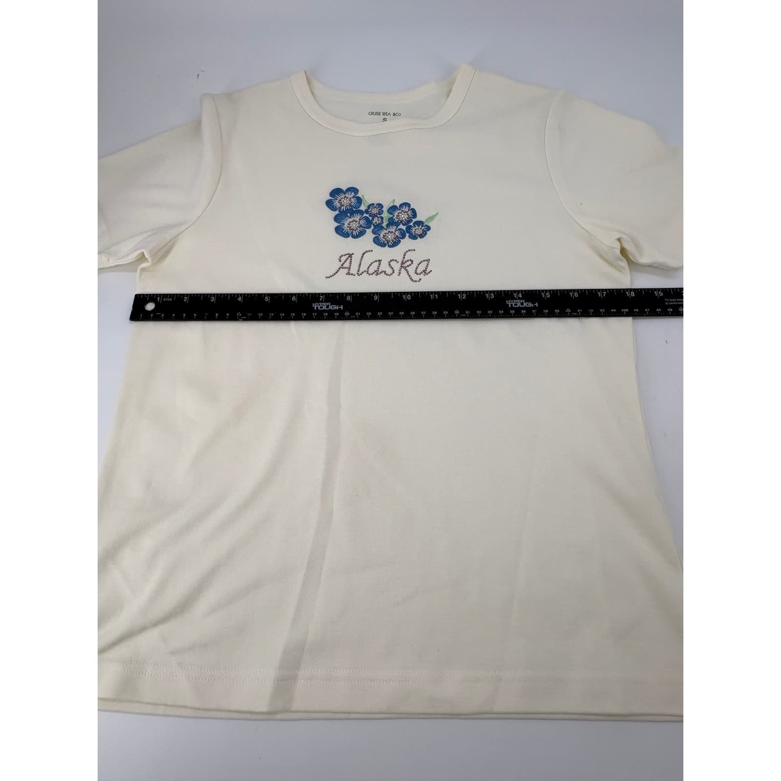 Cruise Wear & Co T-Shirt Womens S Tee Ivory Alaska Embroidered Rhinestone Cotton - Thumbnail 5