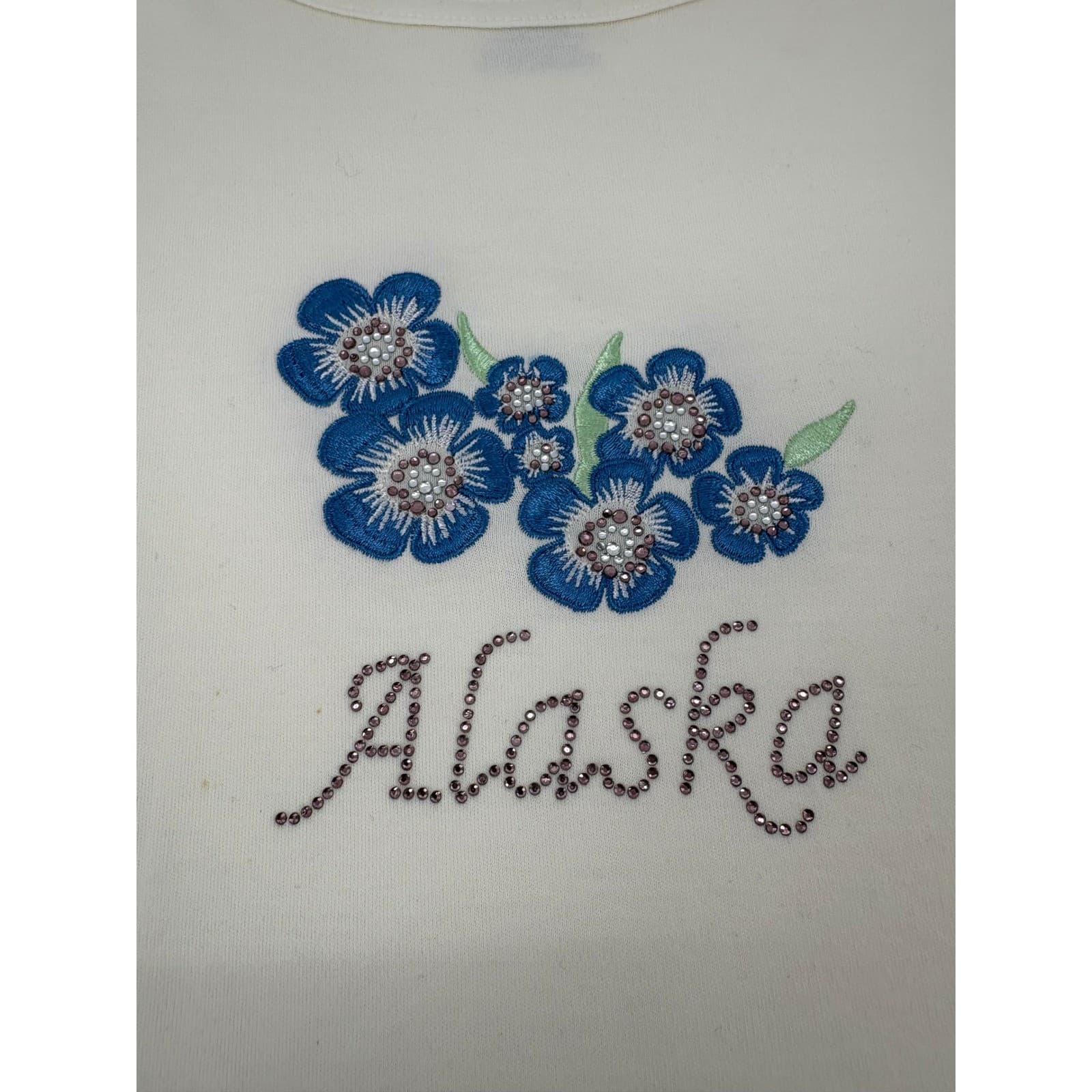 Cruise Wear & Co T-Shirt Womens S Tee Ivory Alaska Embroidered Rhinestone Cotton - Thumbnail 2