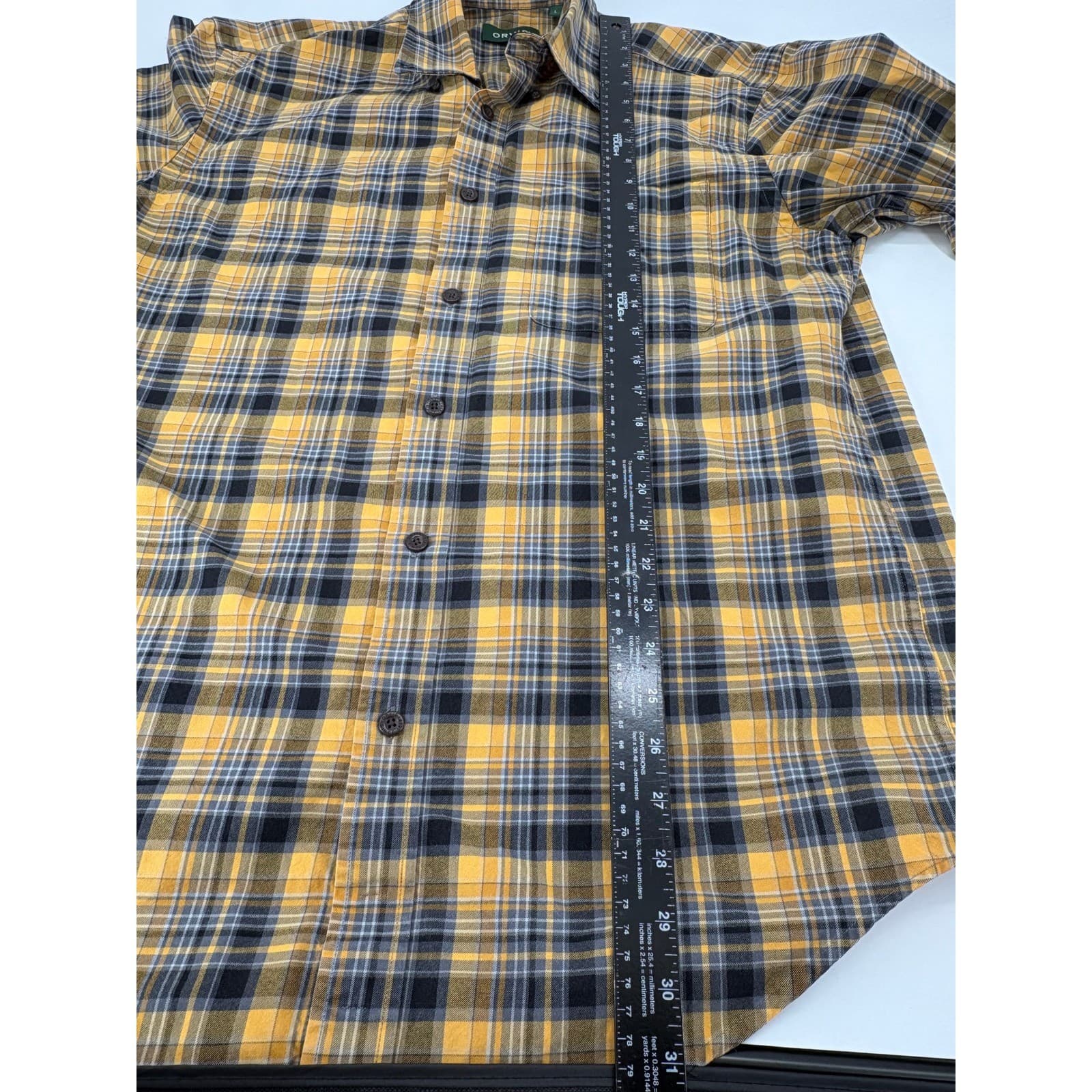 Orvis Signature Twill Mens Large Shirt Yellow Black Plaid Long Sleeve ButtonDown - Thumbnail 7