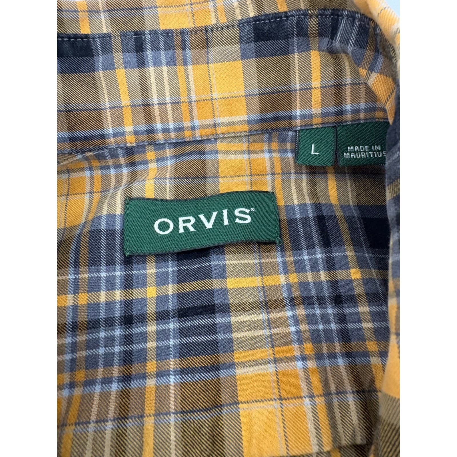 Orvis Signature Twill Mens Large Shirt Yellow Black Plaid Long Sleeve ButtonDown - Thumbnail 2